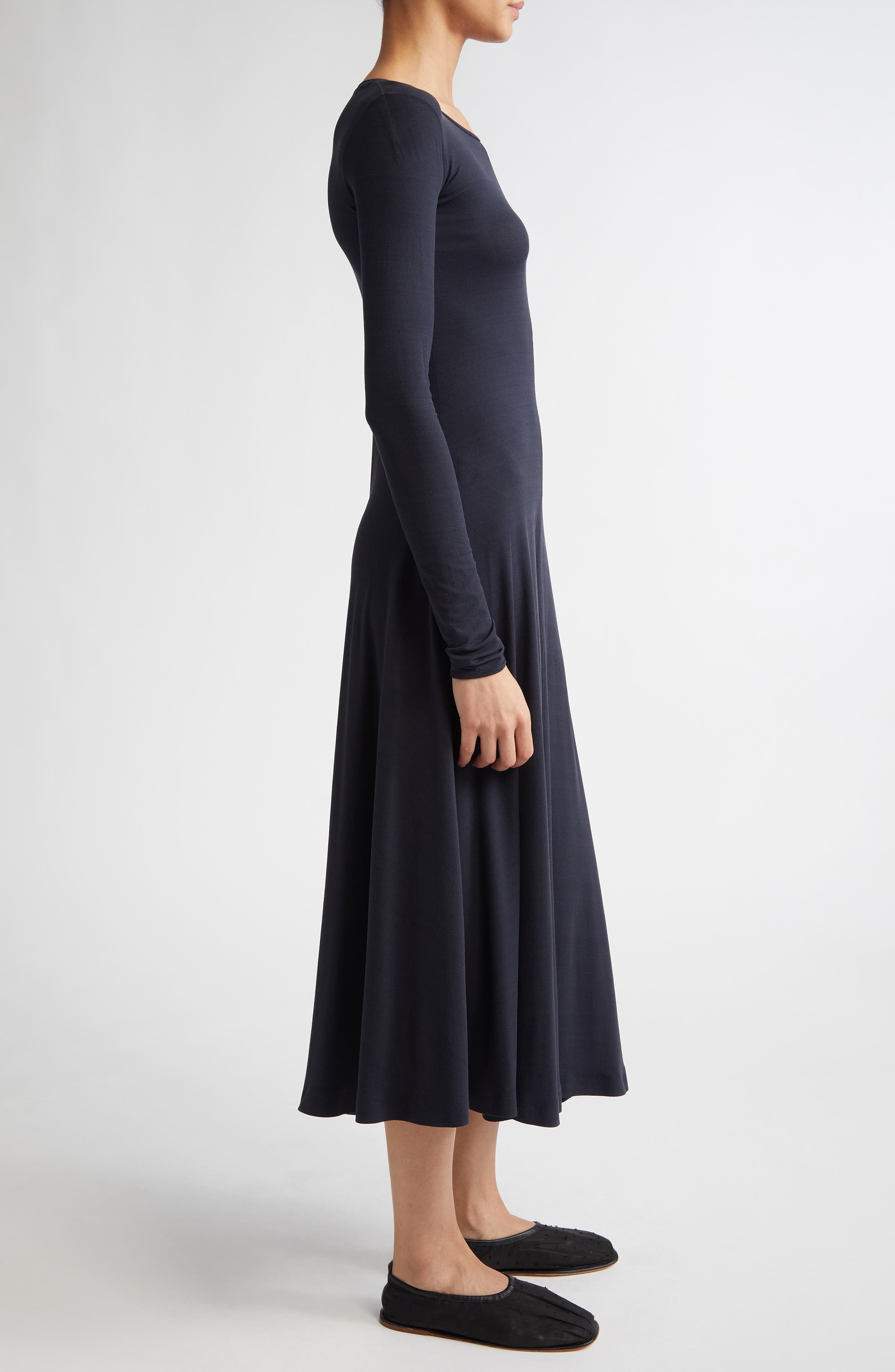 FFORME Jo Long Sleeve Stretch Silk Crepe Jersey Asymmetric Dress in Navy at Nordstrom - 3
