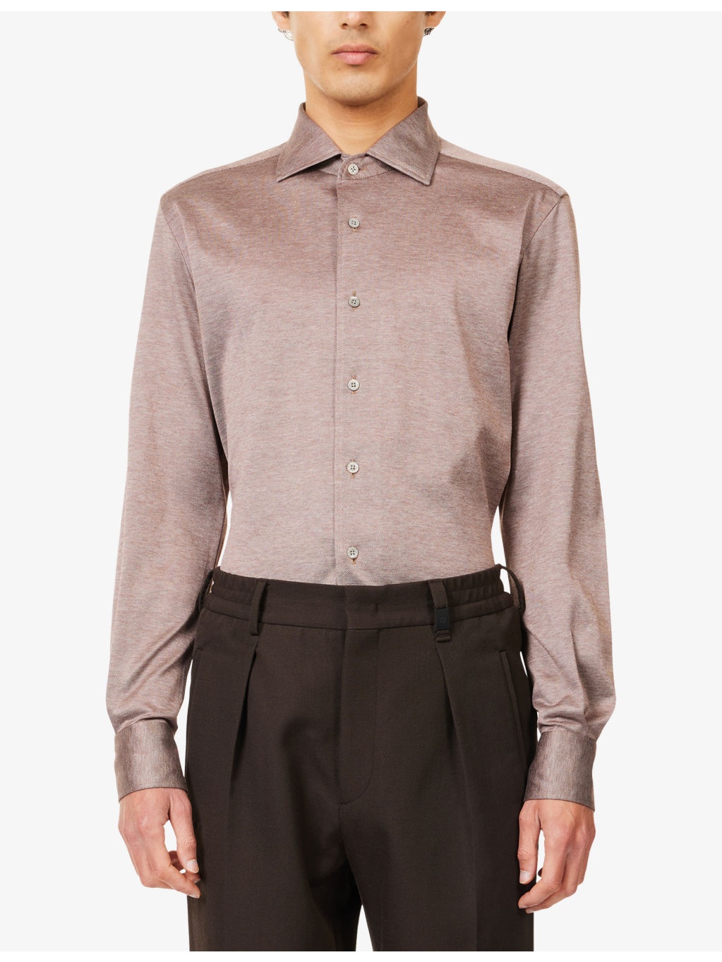 Pointed-Collar Long-Sleeve Jersey Shirt - 3
