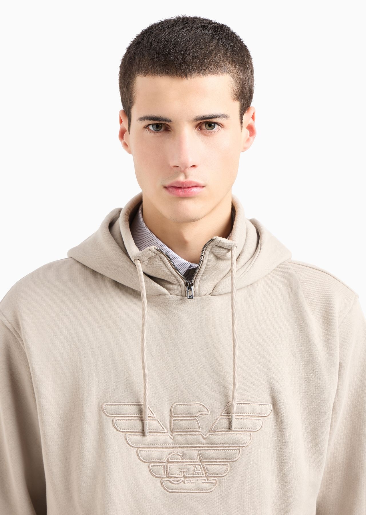 Hooded jersey sweatshirt with embossed domed logo - 5