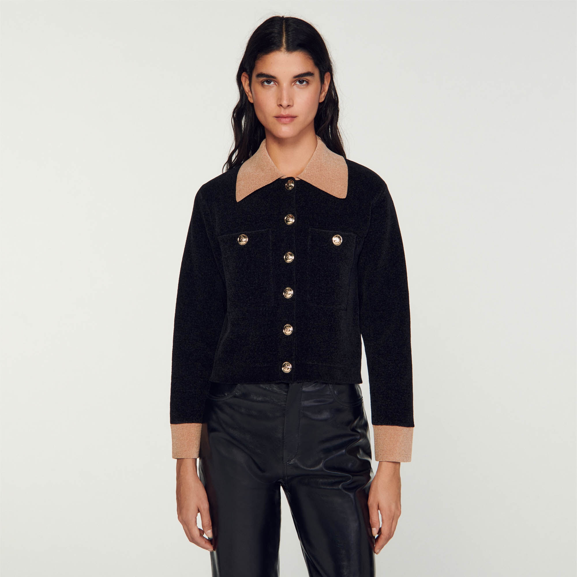 CROPPED VELOUR KNIT COATIGAN - 5
