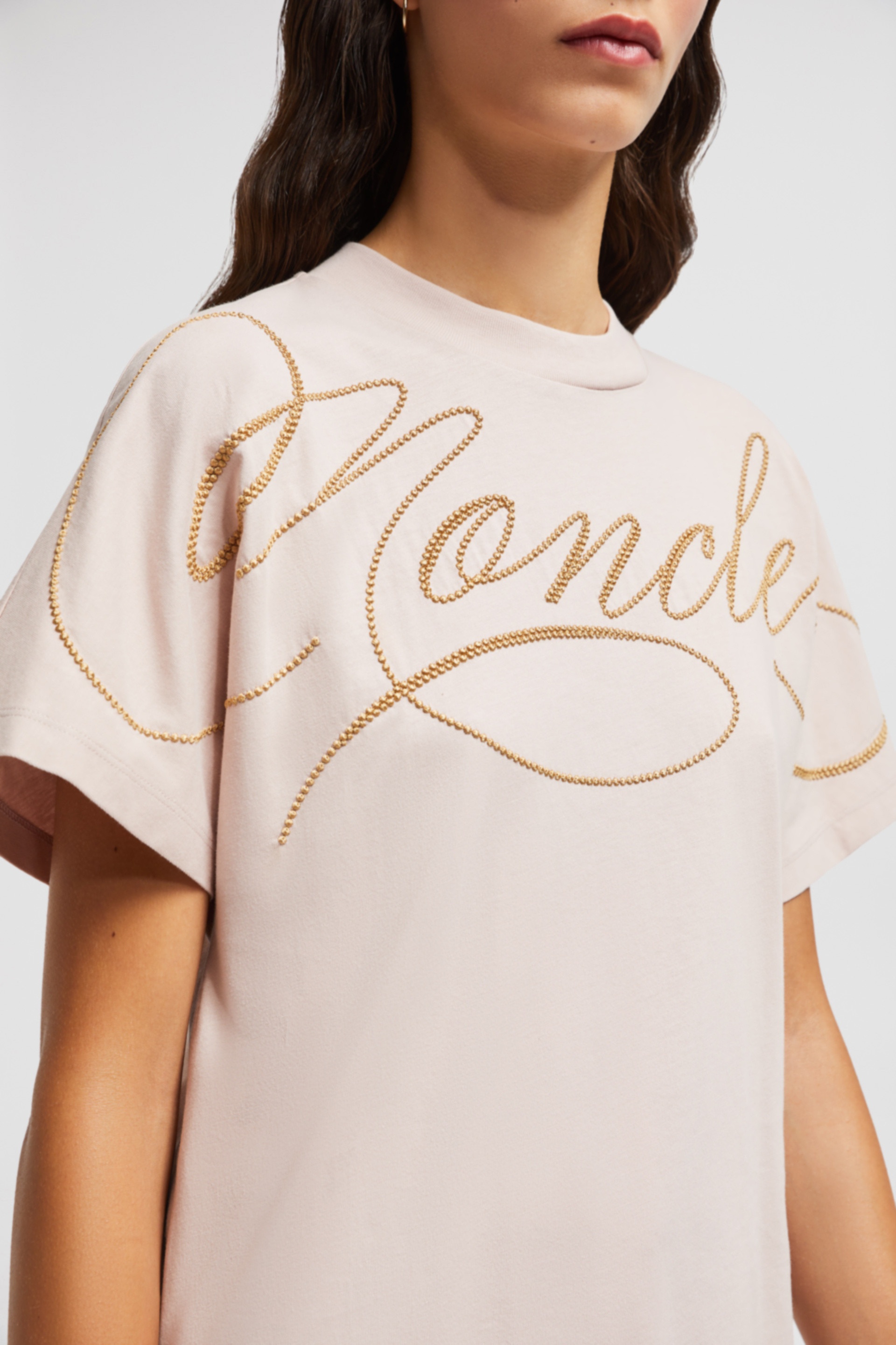 Tシャツ・カットソー MONCLER Cotton T-shirt with embroidered cursive logo White Embroidered Cursive Logo Cotton T-Shirt - Tops & T