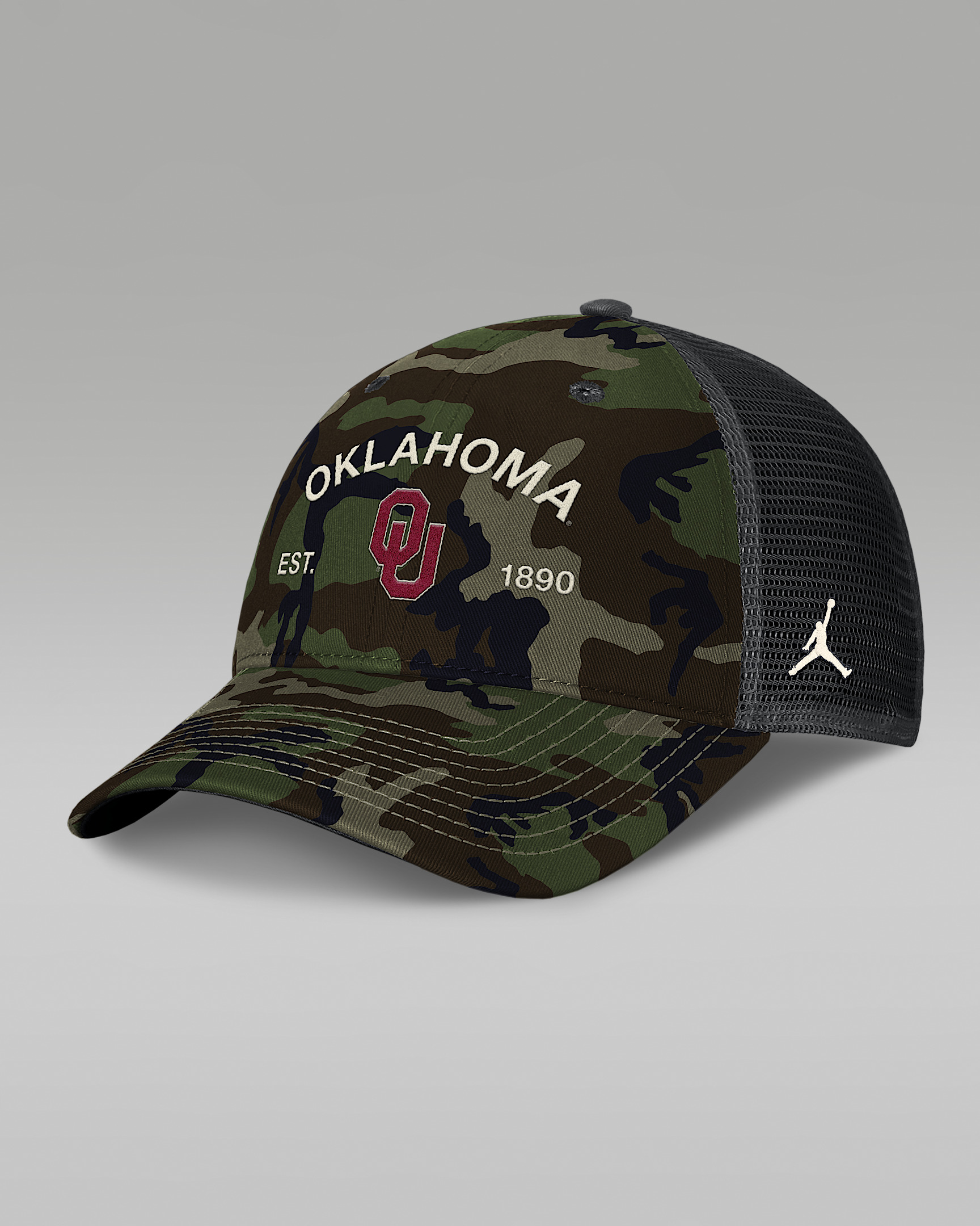 Oklahoma 2025 Military Appreciation Rise Men's Jordan Brand College Trucker Adjustable Hat - 1