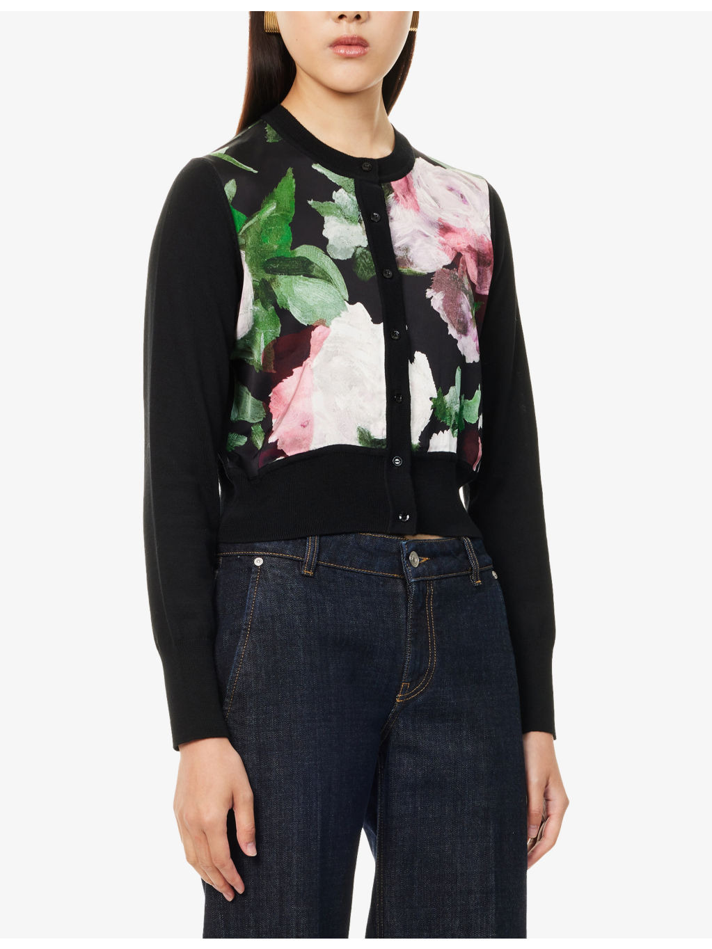 Floral Cropped Wool Knitted Cardigan - 3