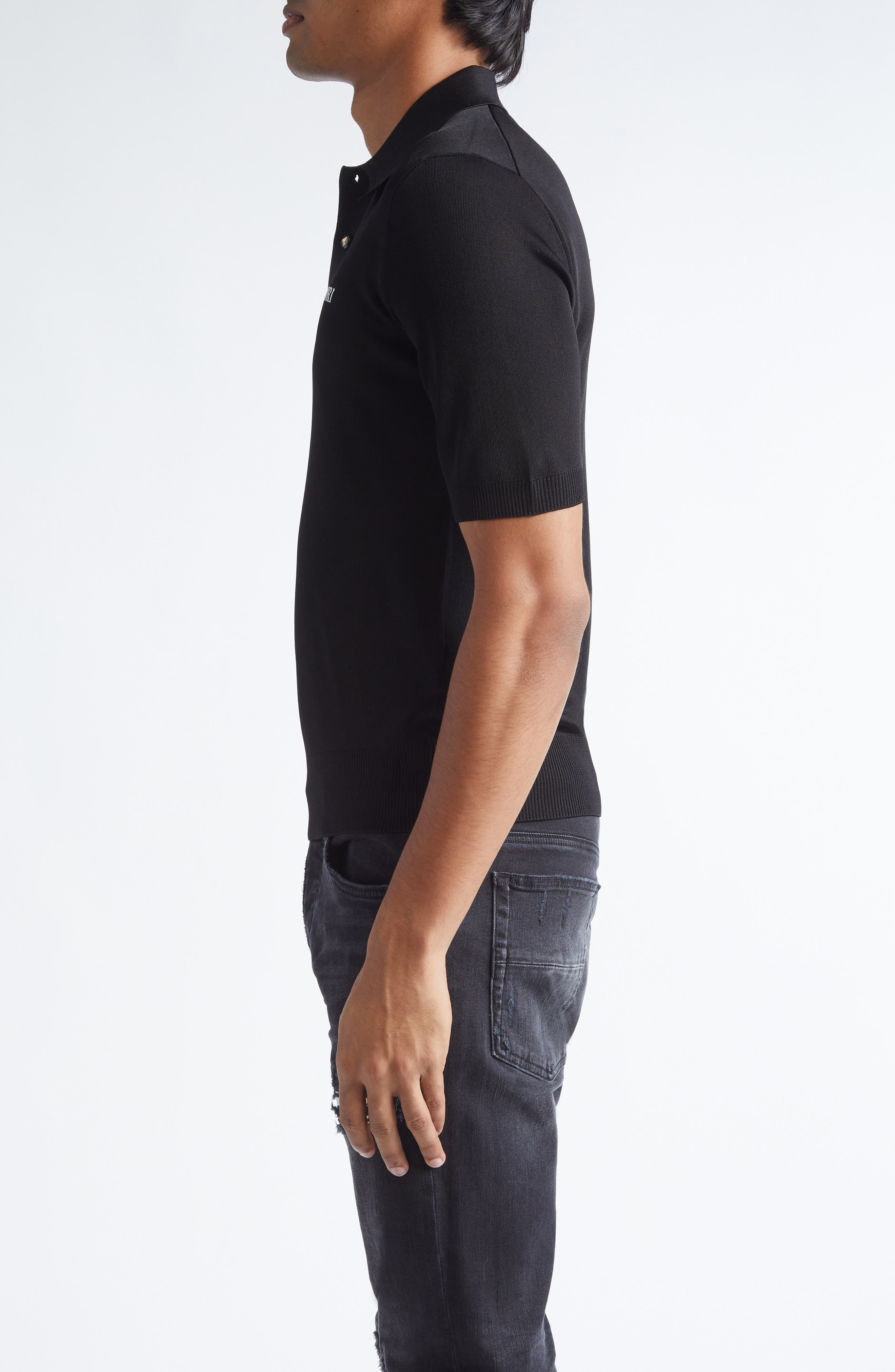AMIRI Spirit Logo Embroidered Polo in Black at Nordstrom - 4