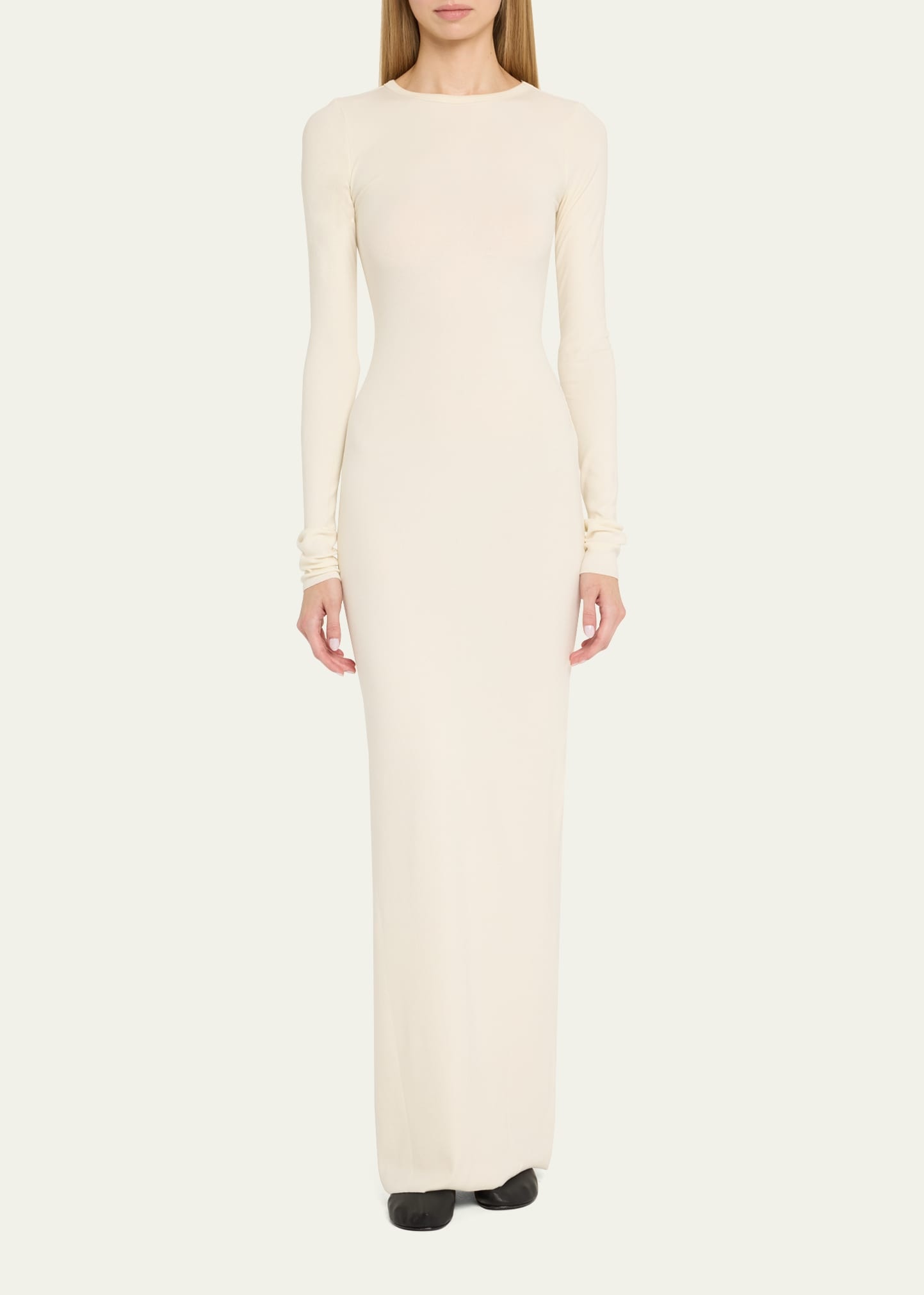 Long-Sleeve Crewneck Rib-Knit Maxi Dress - 2