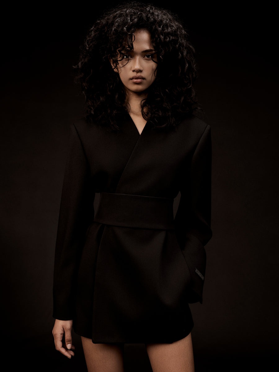 Wool Gabardine Lapelless Blazer - 2