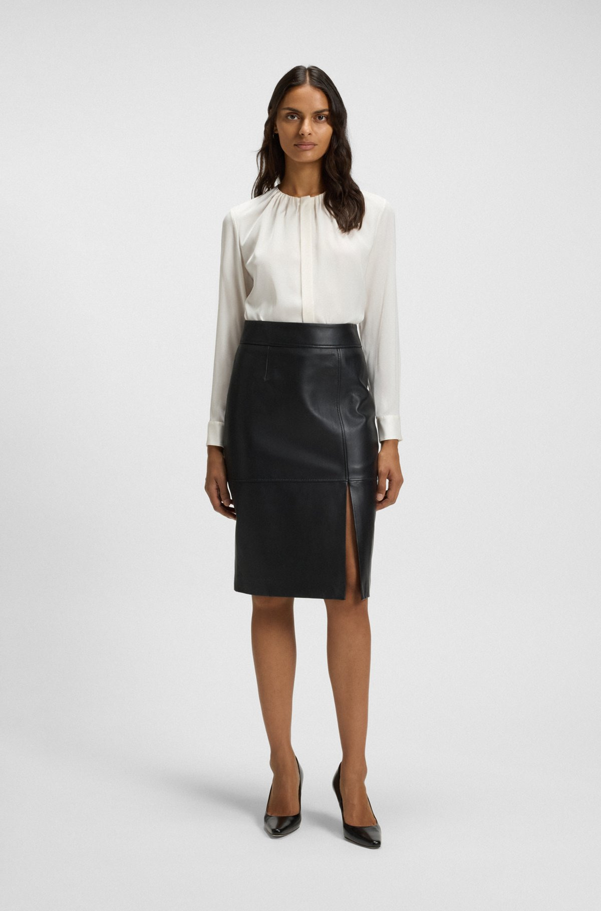 COLLARLESS REGULAR-FIT BLOUSE IN STRETCH SILK - 3