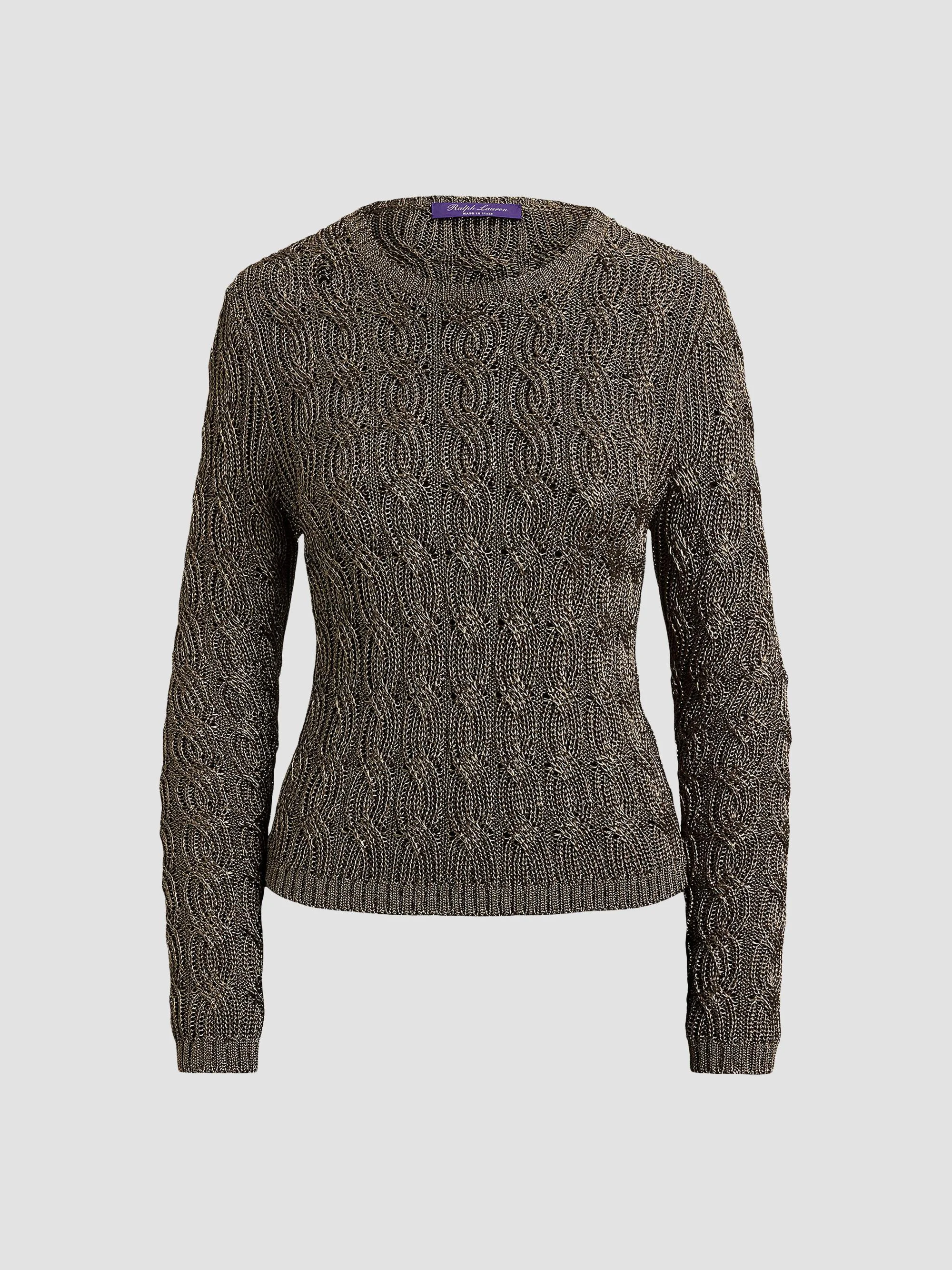 Women's Metallic Cable-Knit Sweater - Antique Bronze - 1