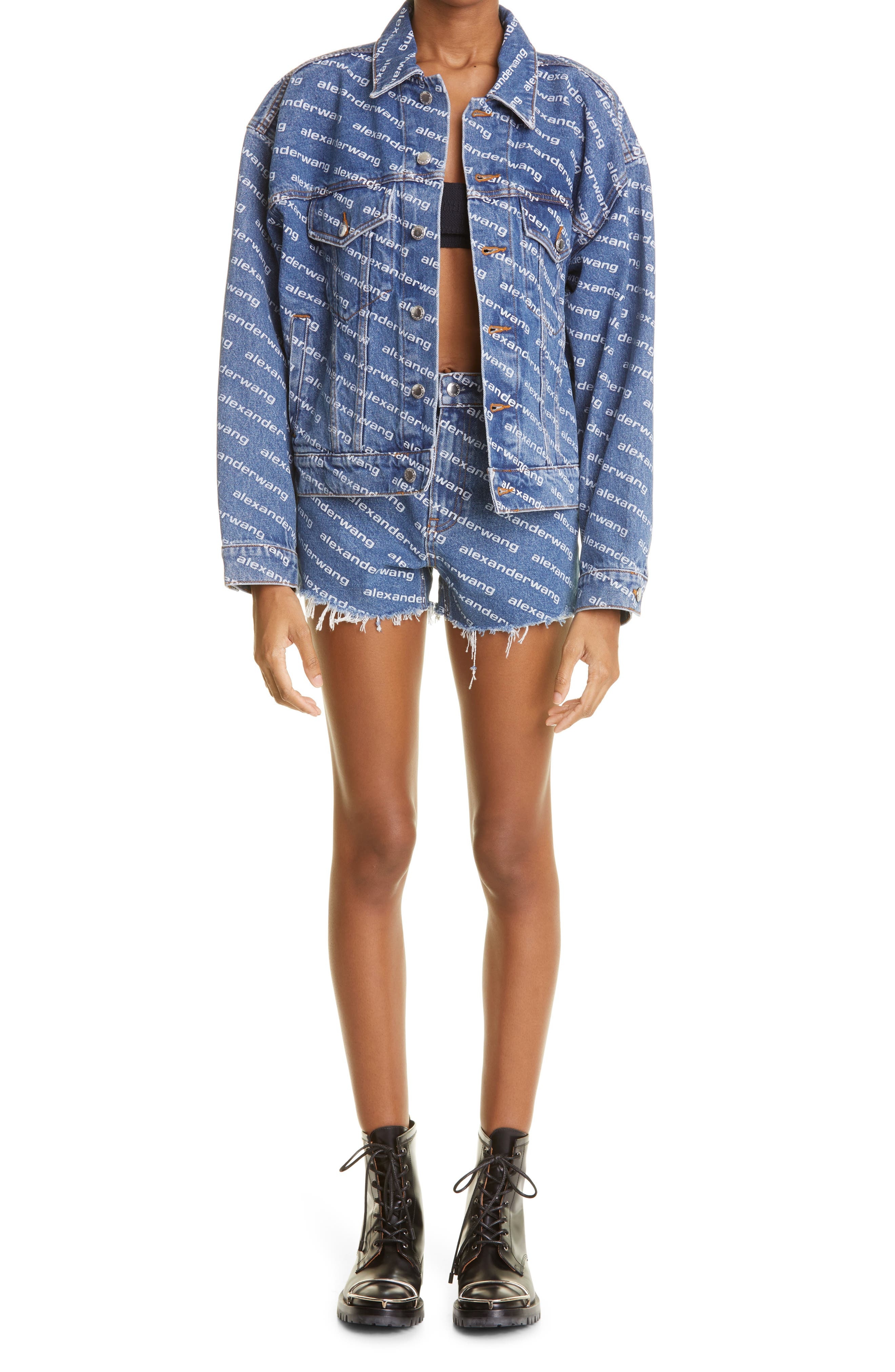 Alexander Wang Bite Logo High Waist Cutoff Denim Shorts in Deep Blue/white at Nordstrom - 7