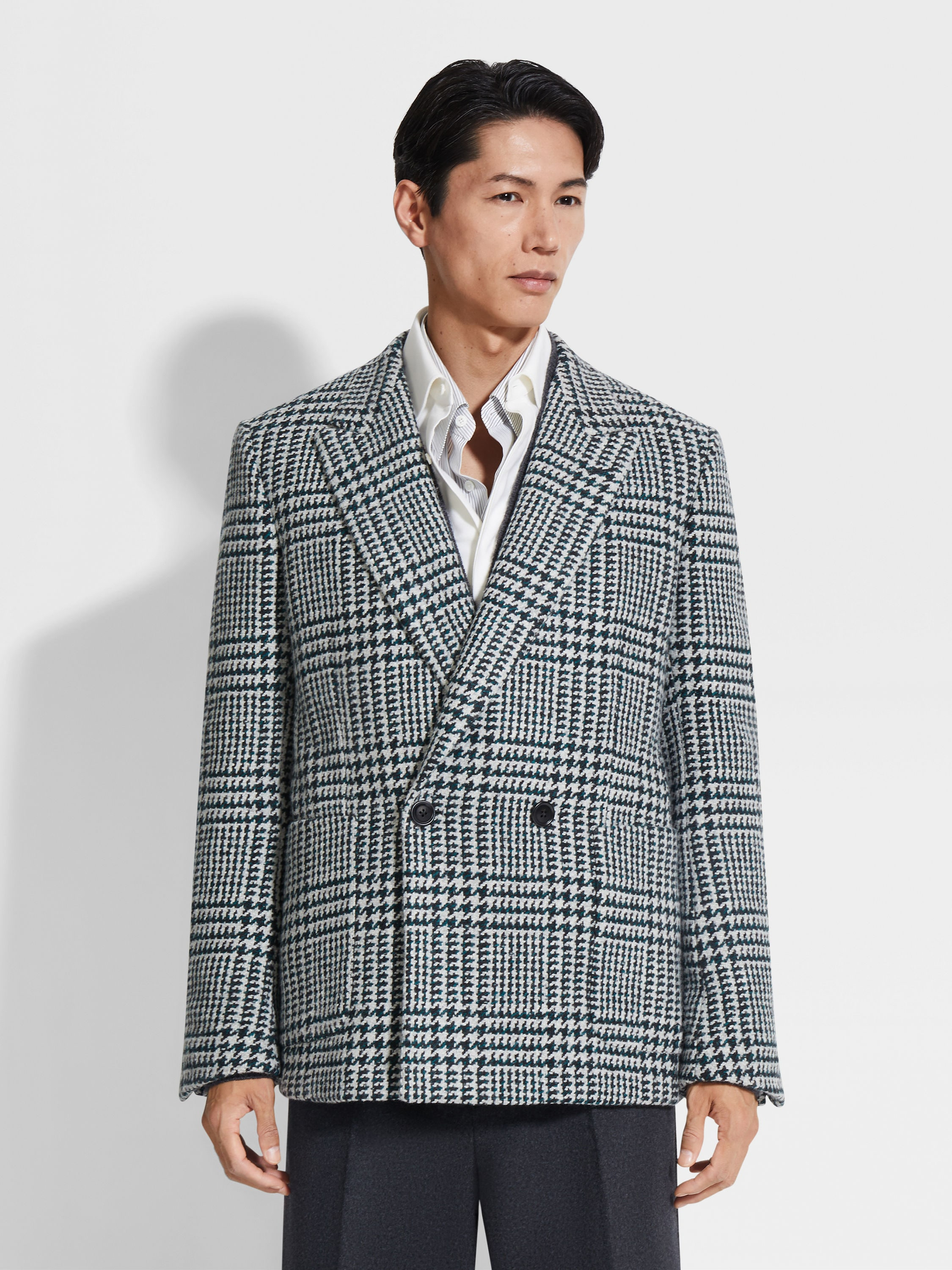 WHITE DARK GREEN AND BLACK WOOL AND CASHMERE JACKET - 4