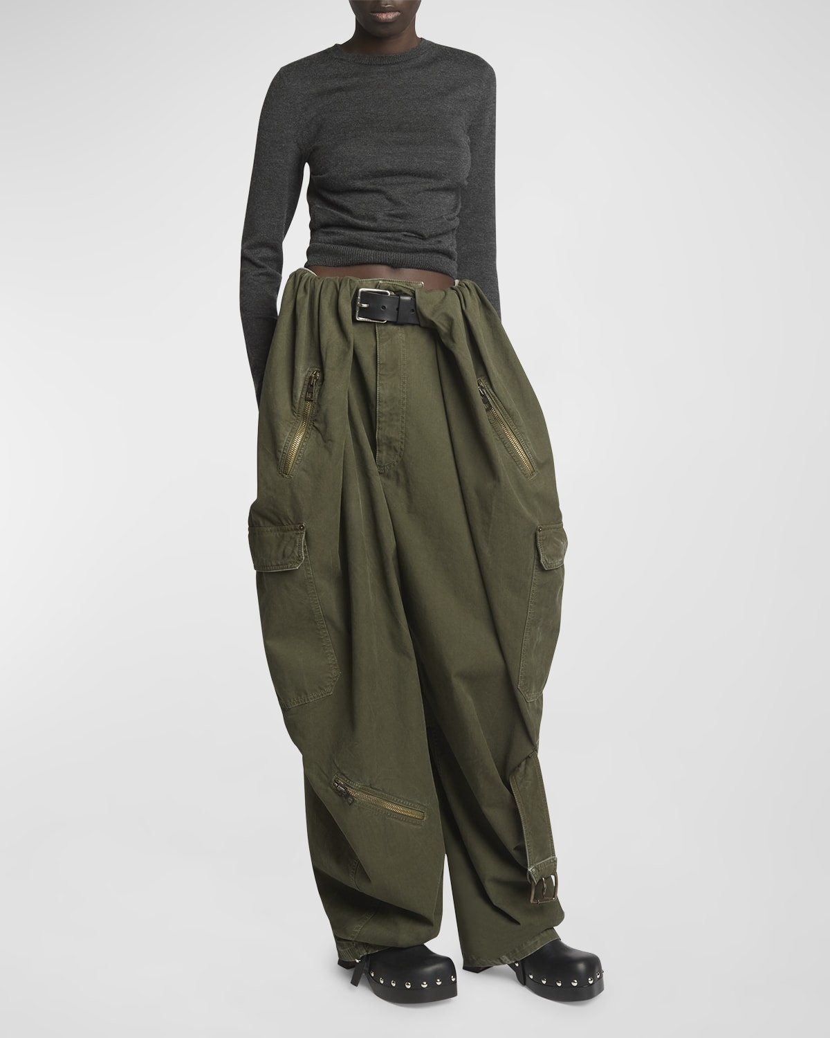 Wide-Leg Balloon Cargo Trousers - 3