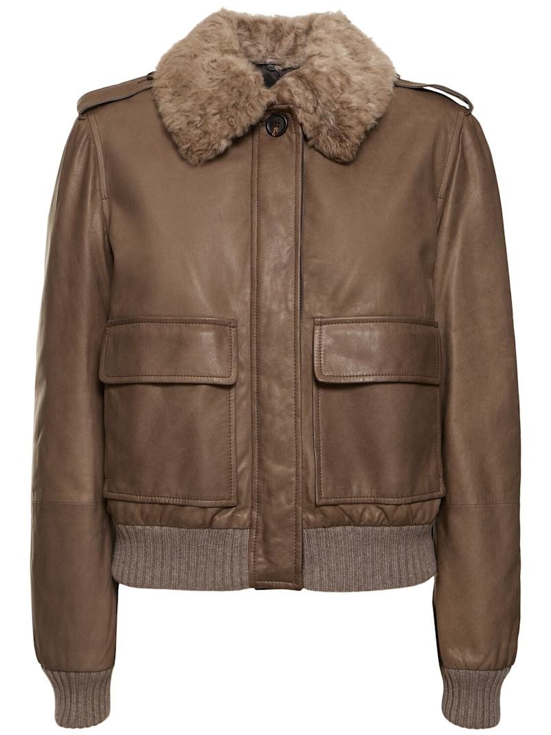 Leather jacket w/ furry collar - 1