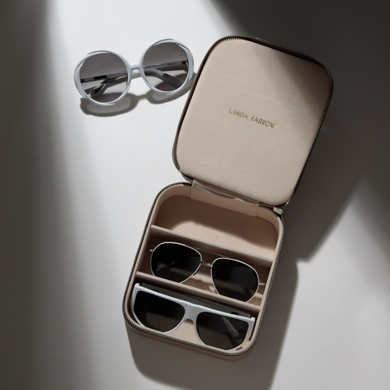 LINDA FARROW SQUARE TRAVEL CASE IN TAUPE 1