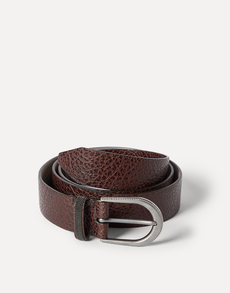 Brunello Cucinelli Glossy hammered calfskin belt with monili outlook
