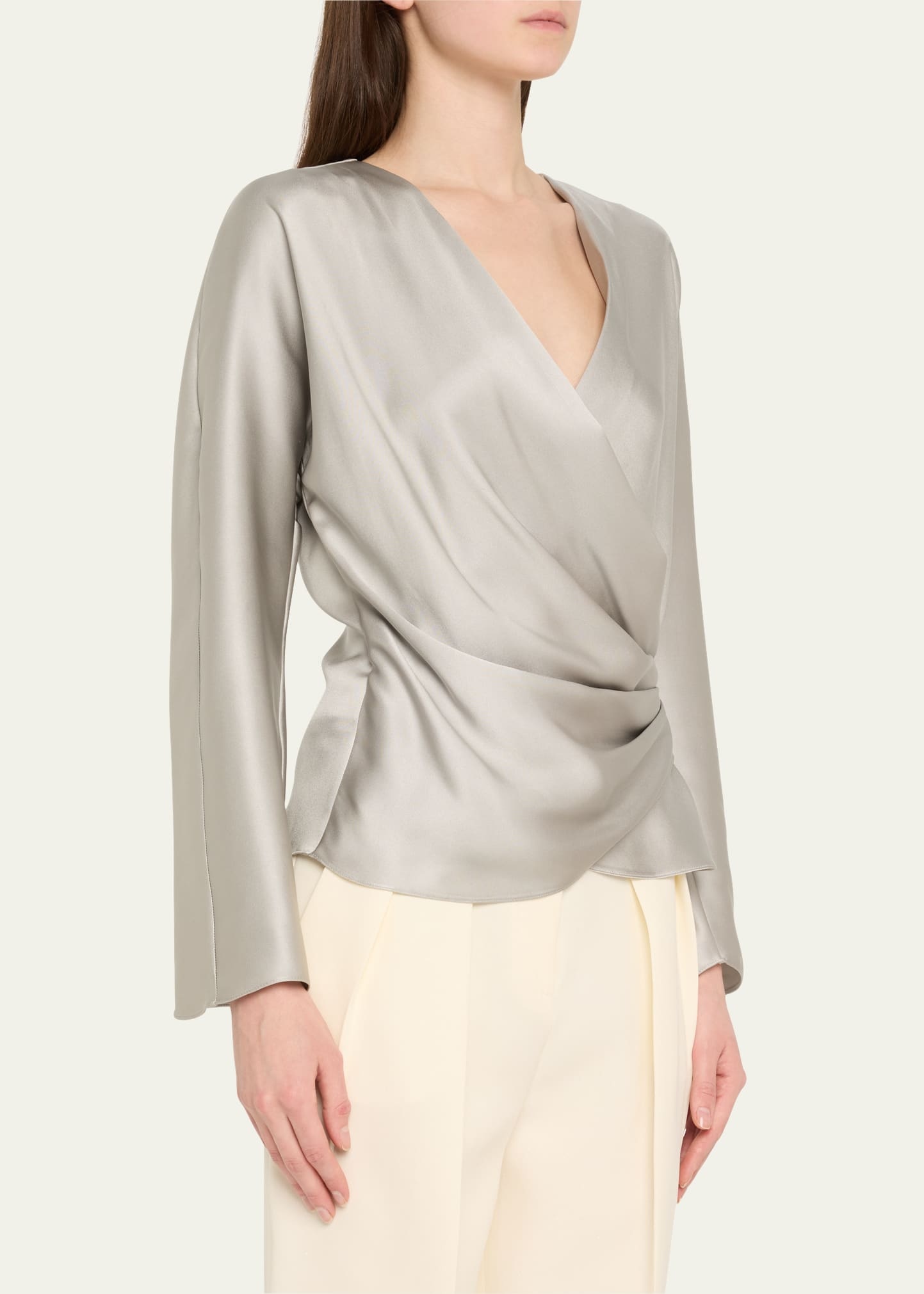 Draped Double Silk Wrap Shirt - 4