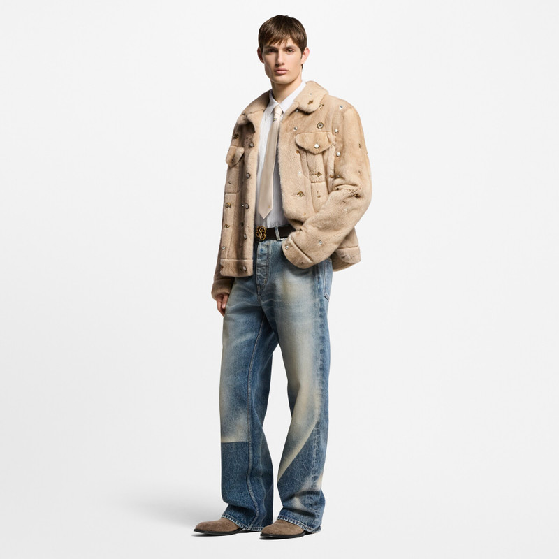 Louis Vuitton Made To Order Embellished Mink Trucker Jacket outlook