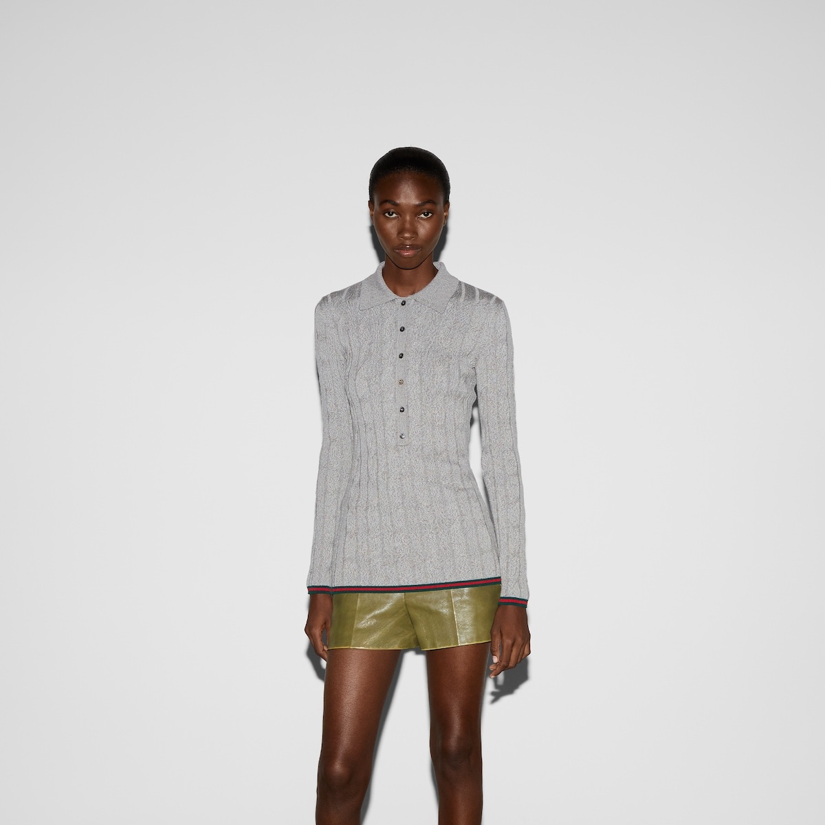 Fine cable and rib wool polo top - 3