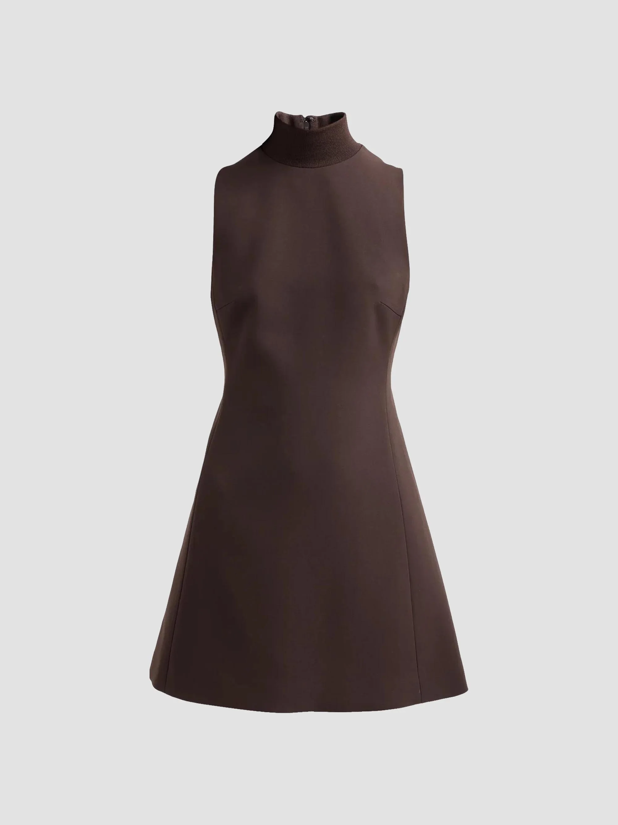 Women's Turtleneck Sleeveless Mini Dress - Cacao - 1