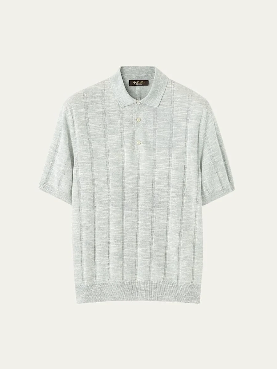 Men's Linen and Silk Wide-Rib Short-Sleeve Polo Sweater - 1