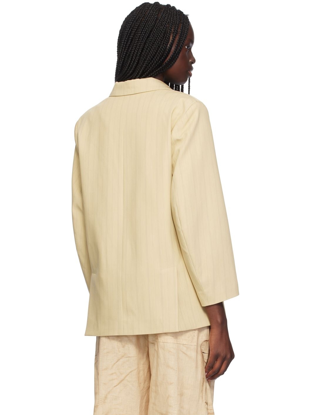 Beige Stripe Suiting Boxy Blazer - 3