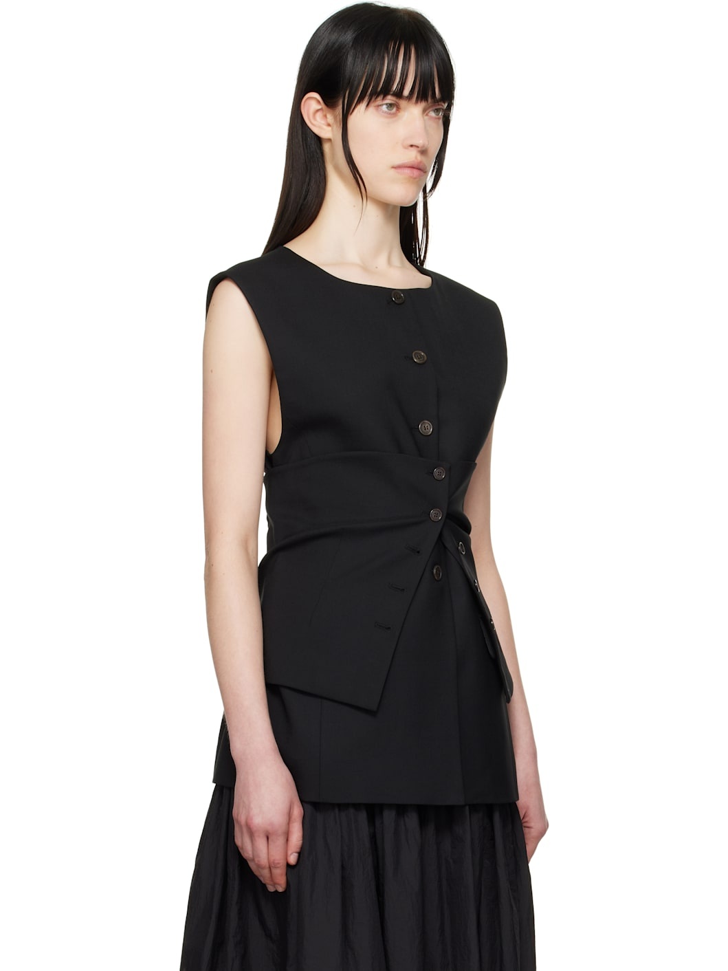 Black Oversized Button Up Vest - 2