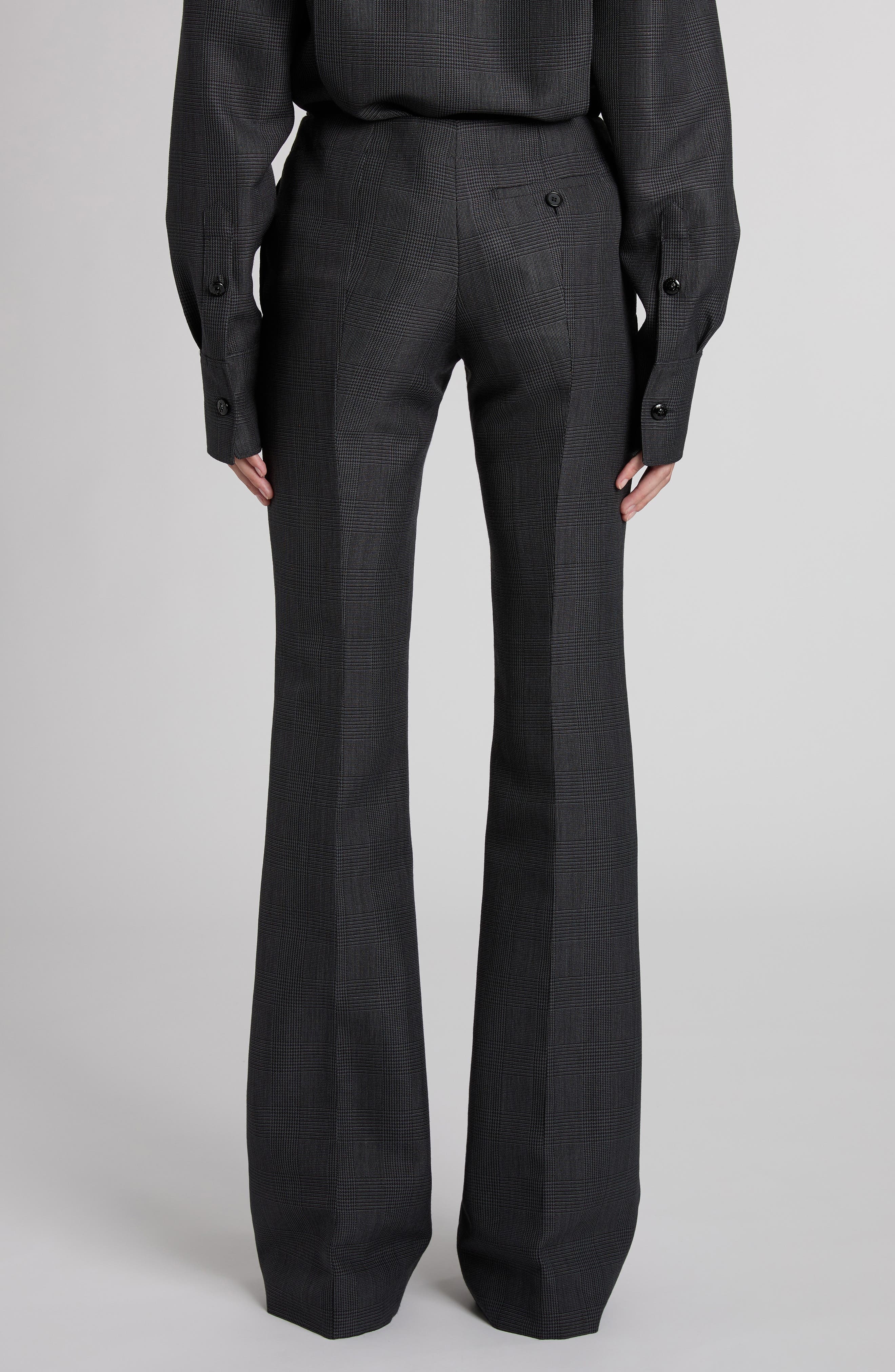 McQueen Prince of Wales Wool & Mohair Bootcut Trousers in Black - 3