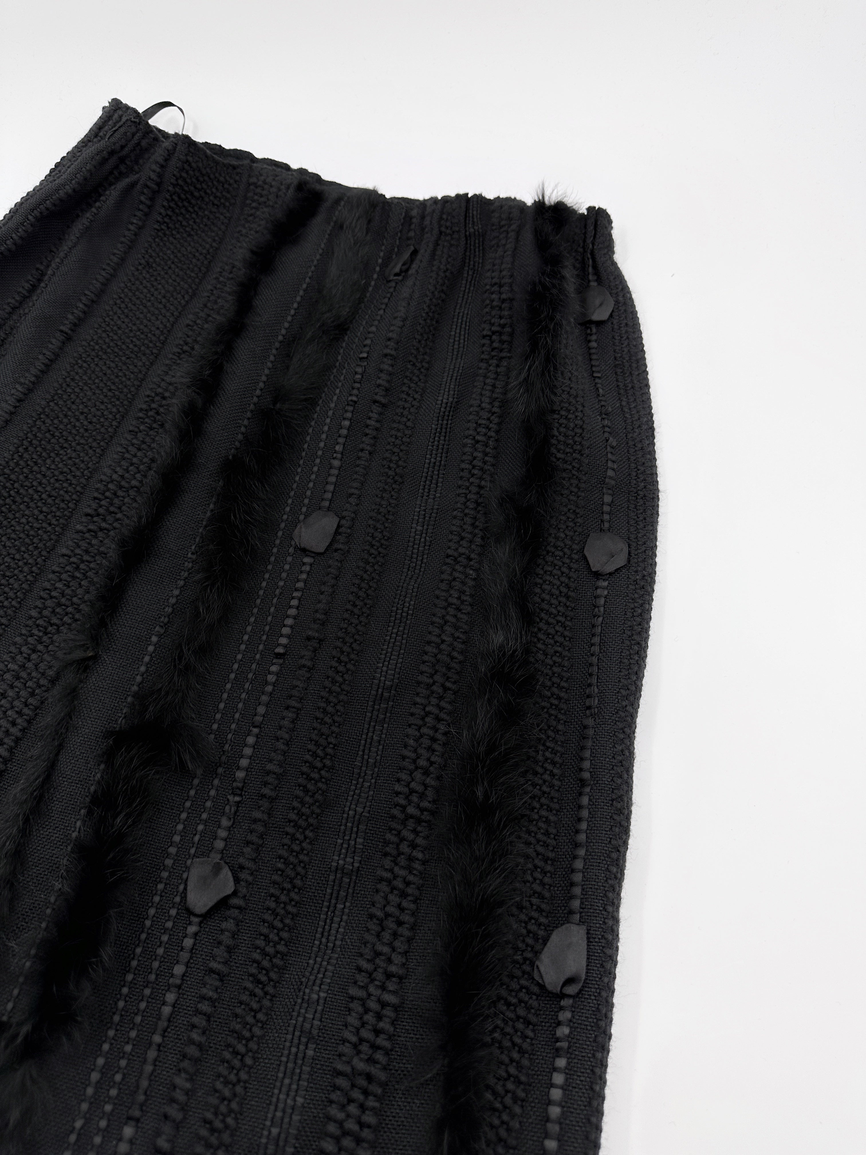 Gucci Fall 2002 Tom Ford Ribbon Wool Fur Midi Dress 42 - 8