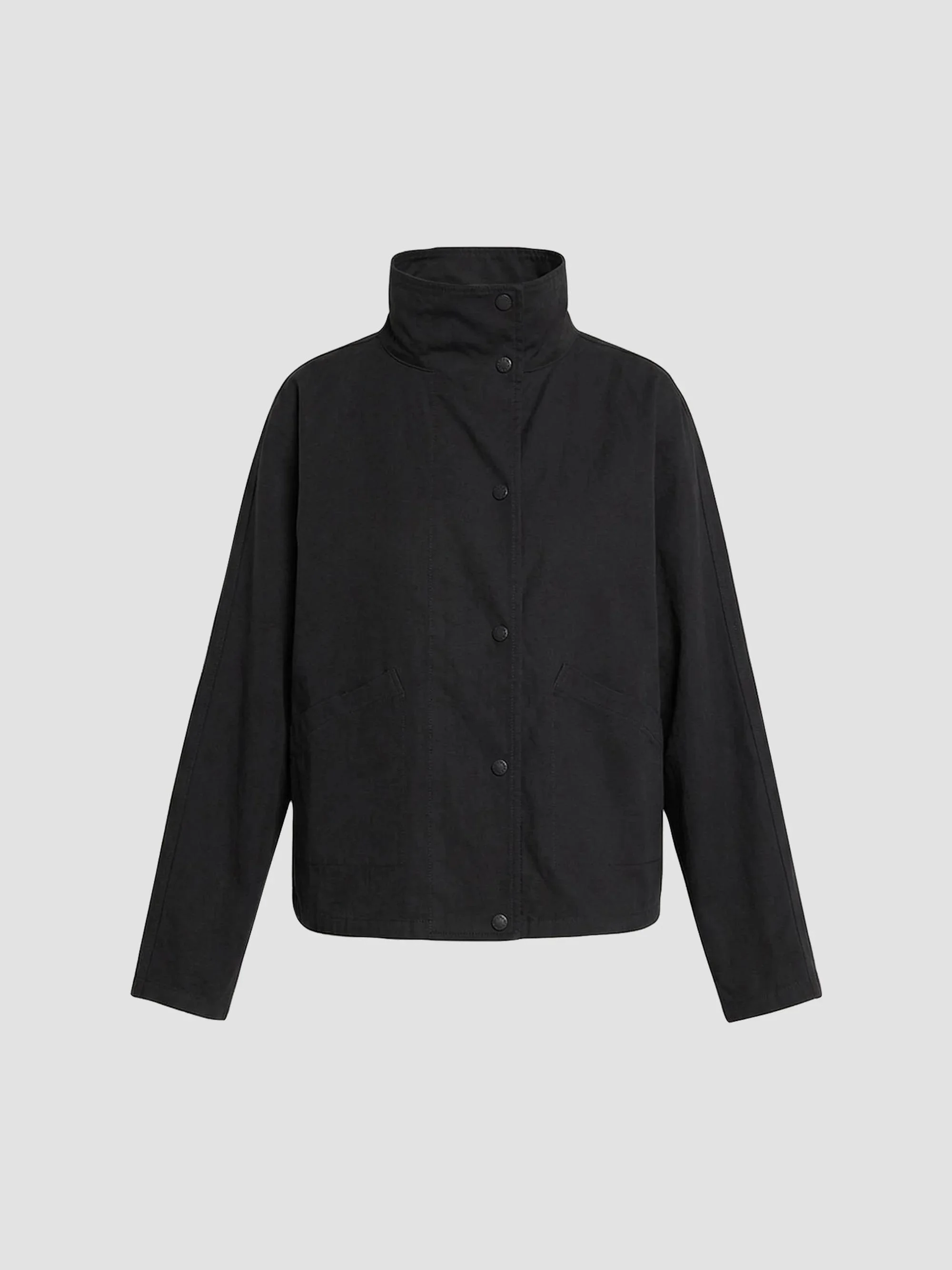 Women's Organic Cotton-Blend Stand-Collar Jacket - Black - 1