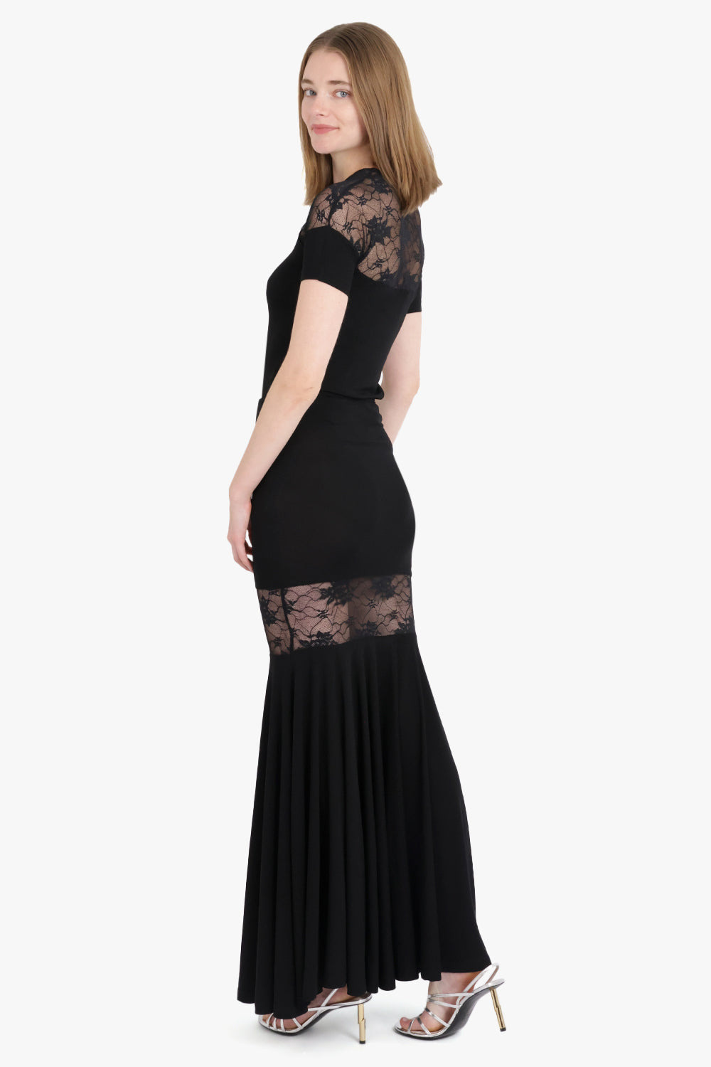 FLUID MERMAID MAXI SKIRT WITH LACE PANEL | BLACK - 6
