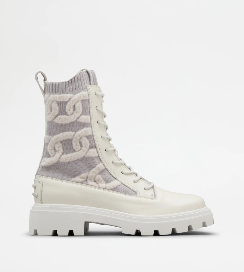 KATE COMBAT BOOTS IN FABRIC AND LEATHER - WHITE 1