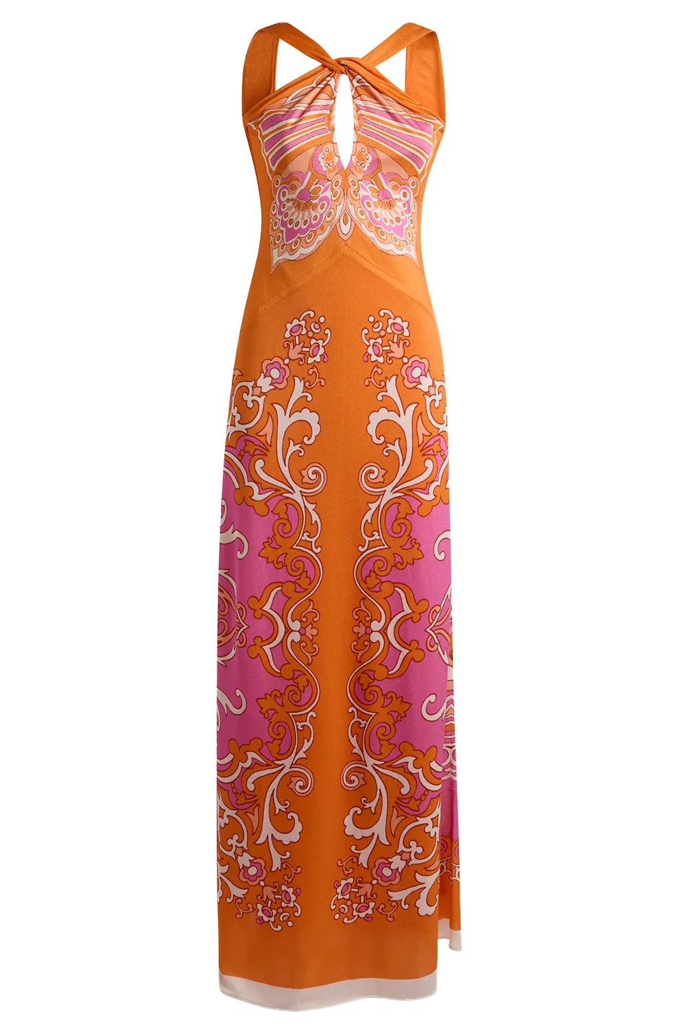 Ornamental Print Halter Maxi Dress - 1