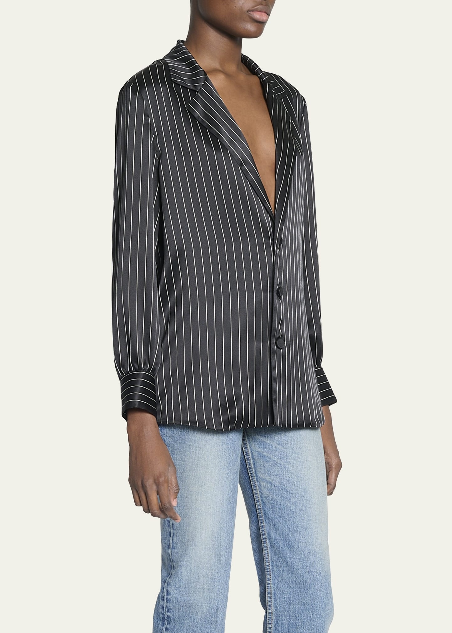Striped Silk Button-Front Blouse - 4