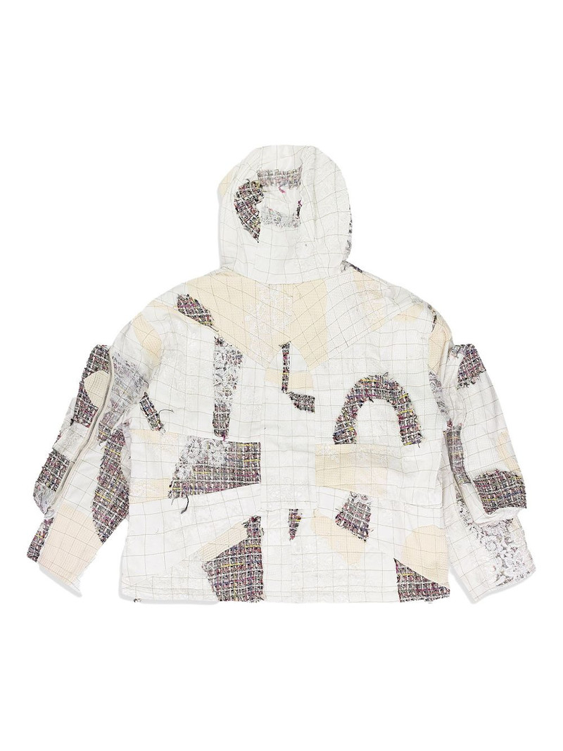 WHO DECIDES WAR tweed patchwork hoodid jacket outlook