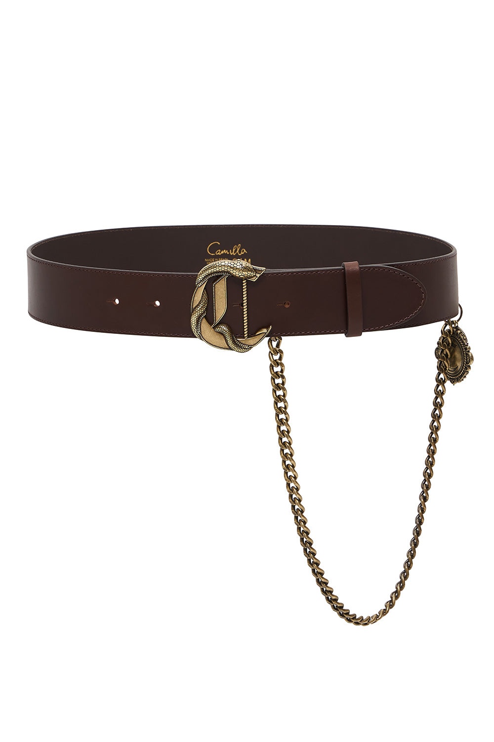 C BUCKLE LEATHER BELT WITH CHAIN - 1