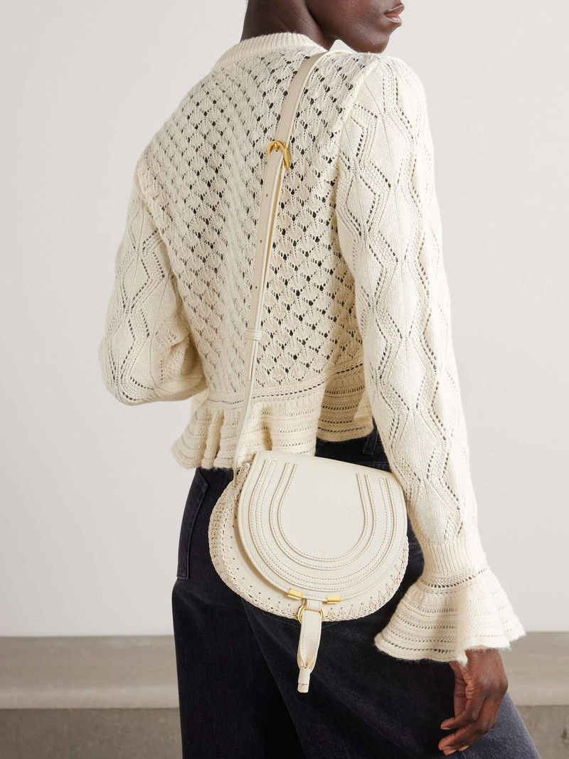 Chloé Marcie textured-leather and crocheted cotton shoulder bag Ivory outlook