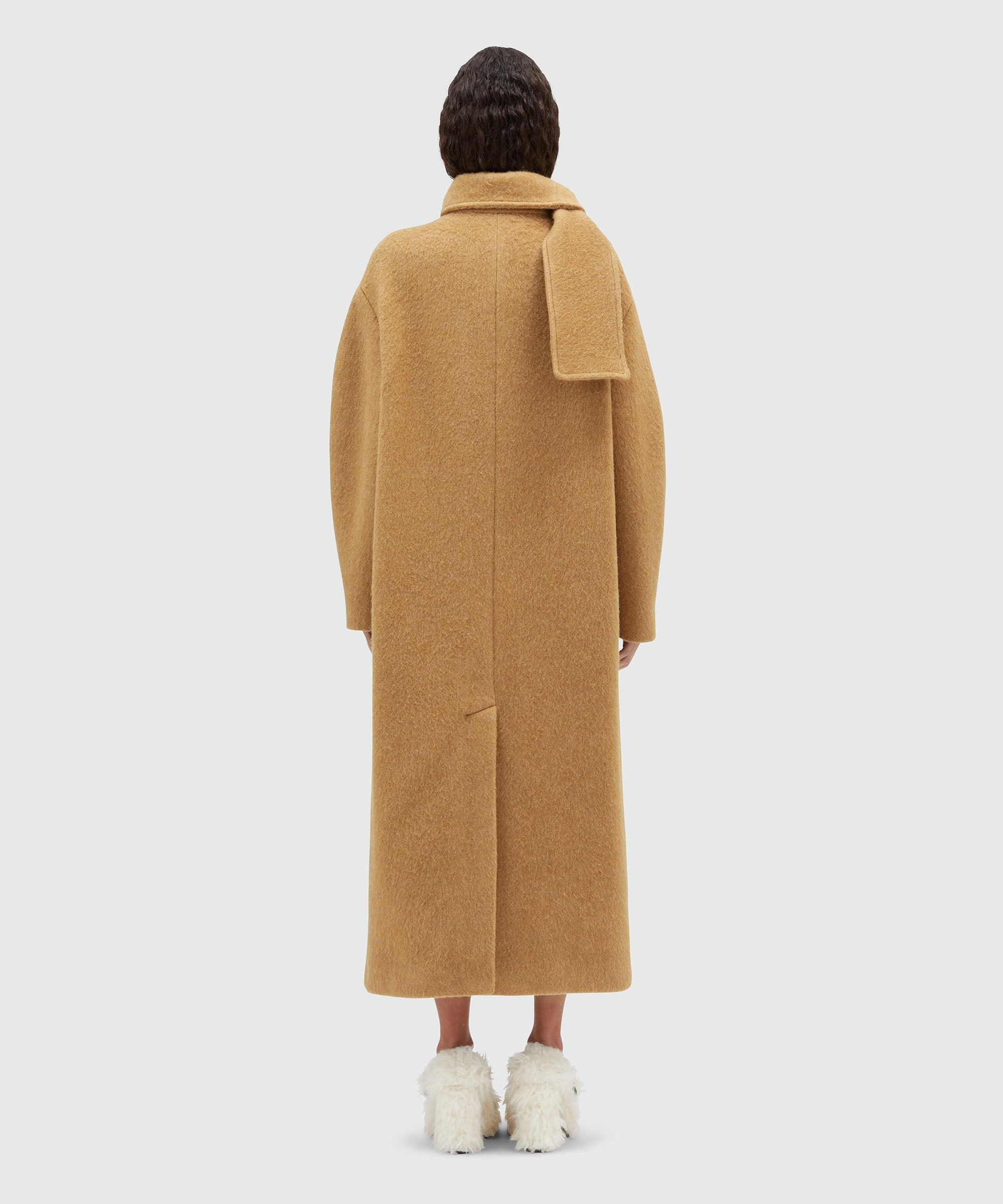Blended wool long coat with scarfed collar - 3