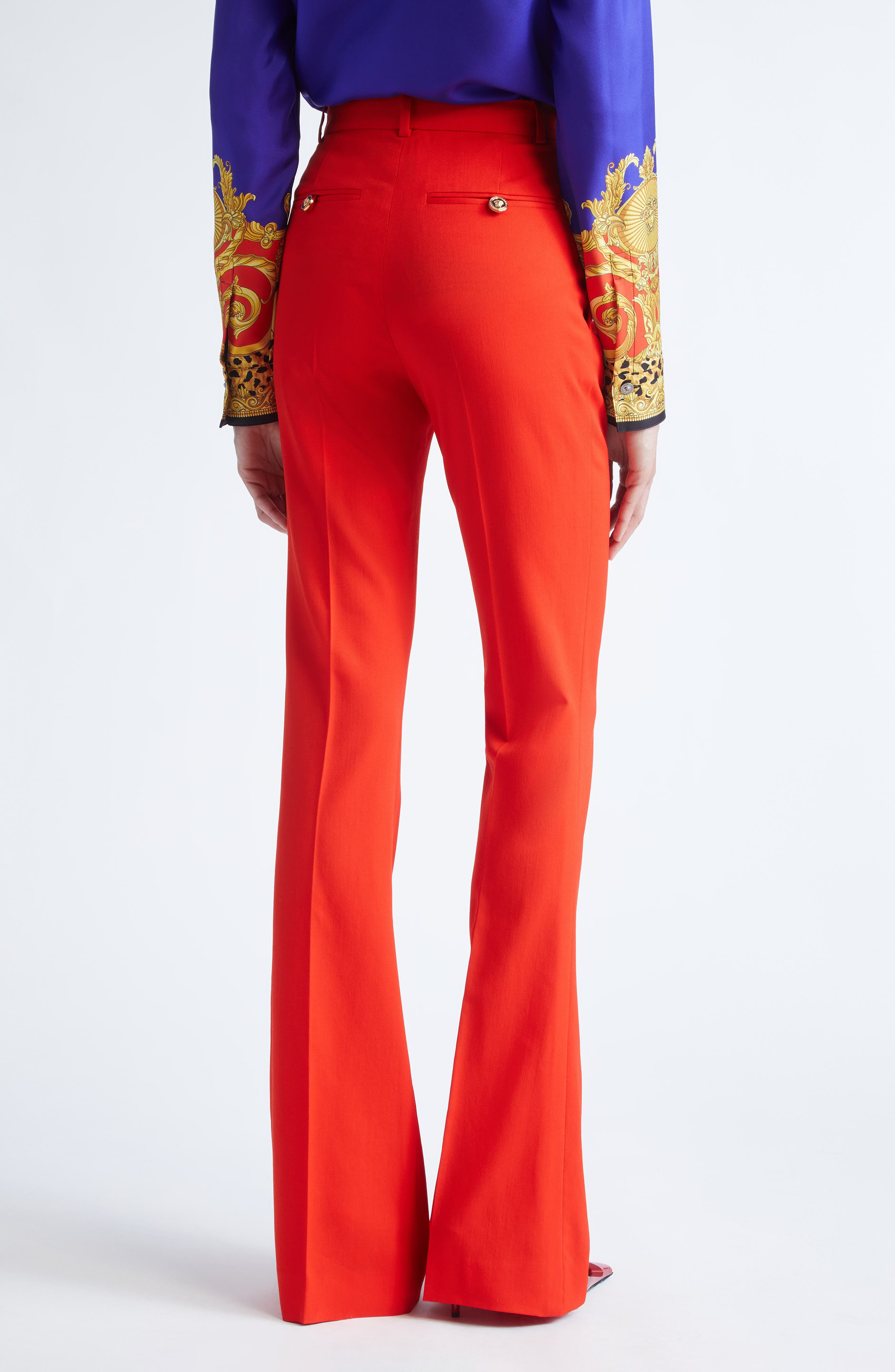 Versace Stretch Wool Gabardine Flare Pants in Scarlet at Nordstrom - 3
