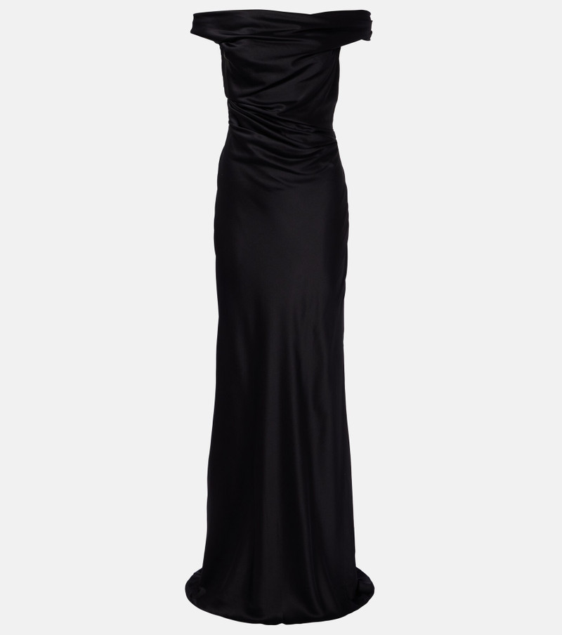 Bardot off-shoulder silk charmeuse gown 1