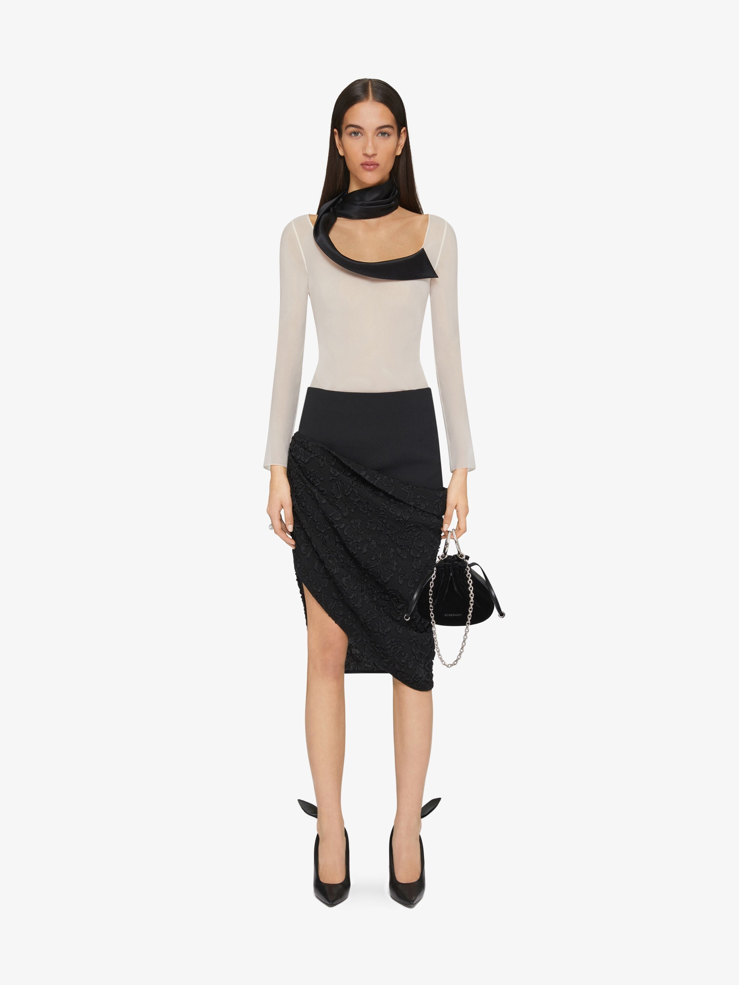 ASYMMETRIC DRAPED SKIRT IN JERSEY WITH FLORAL PATTERN - 2