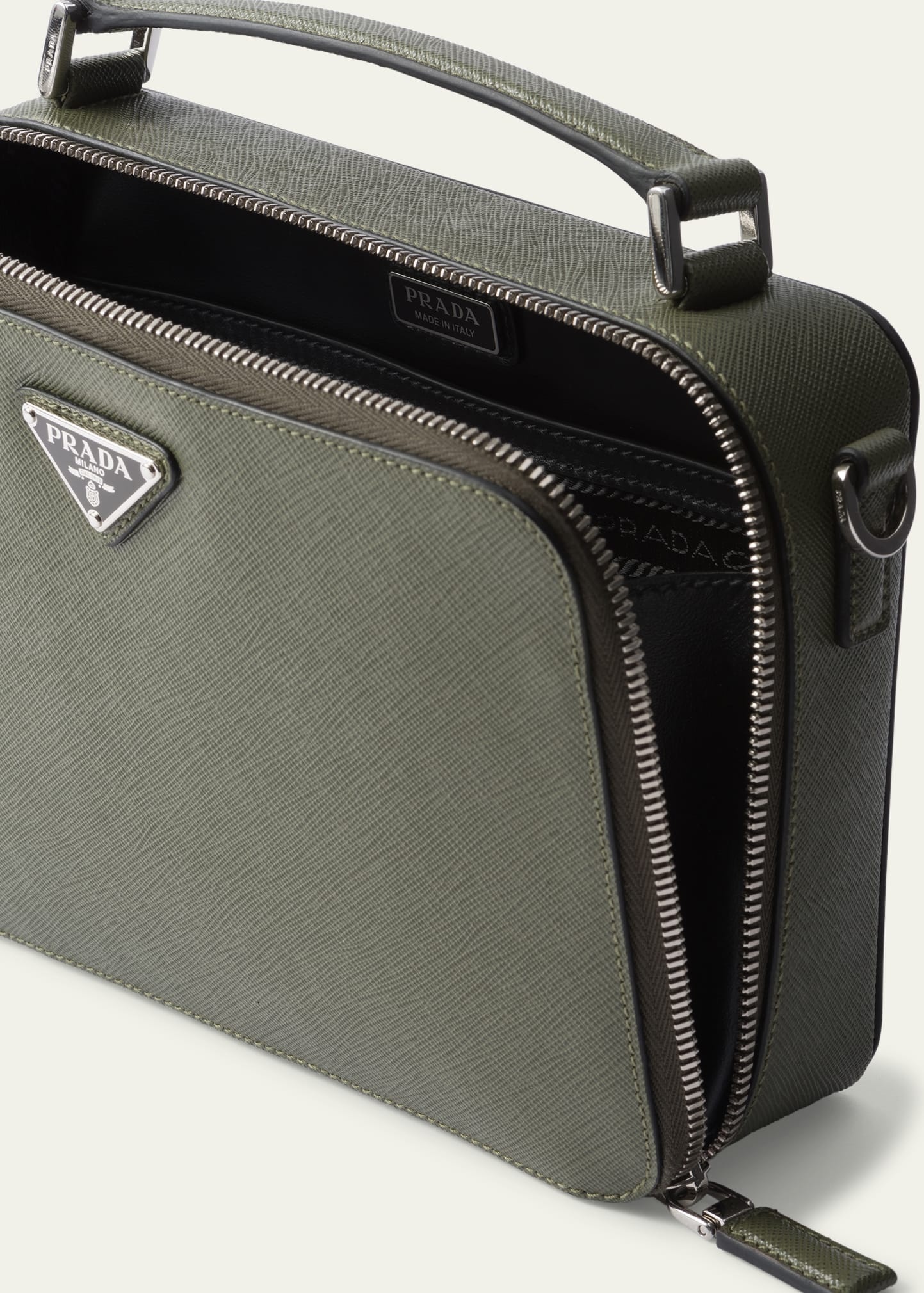 Men's Saffiano Leather Brique Crossbody Bag w/ Nylon Strap - 4