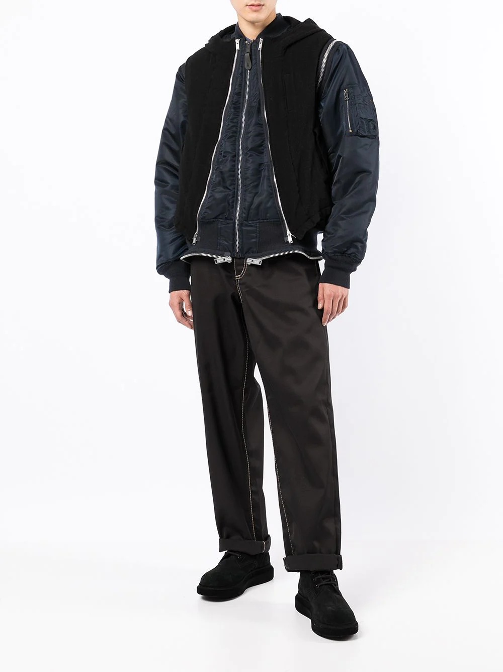 zip-up padded layered coat - 10