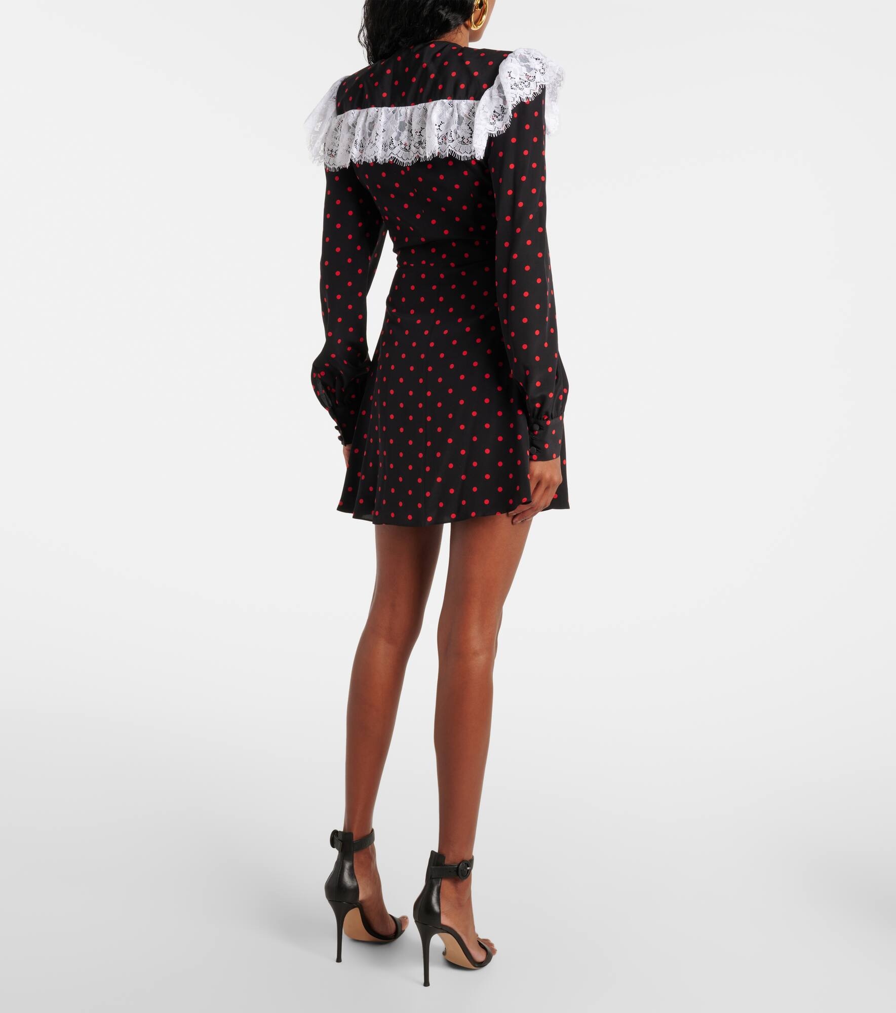 Polka-dot lace-trimmed silk minidress - 3