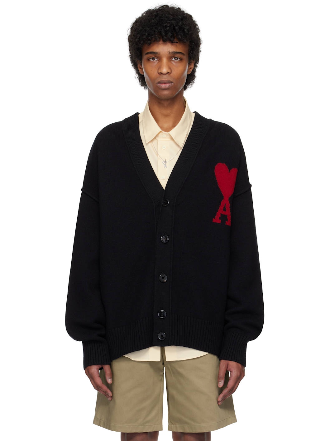 Black Wool Ami de Coeur Cardigan - 1