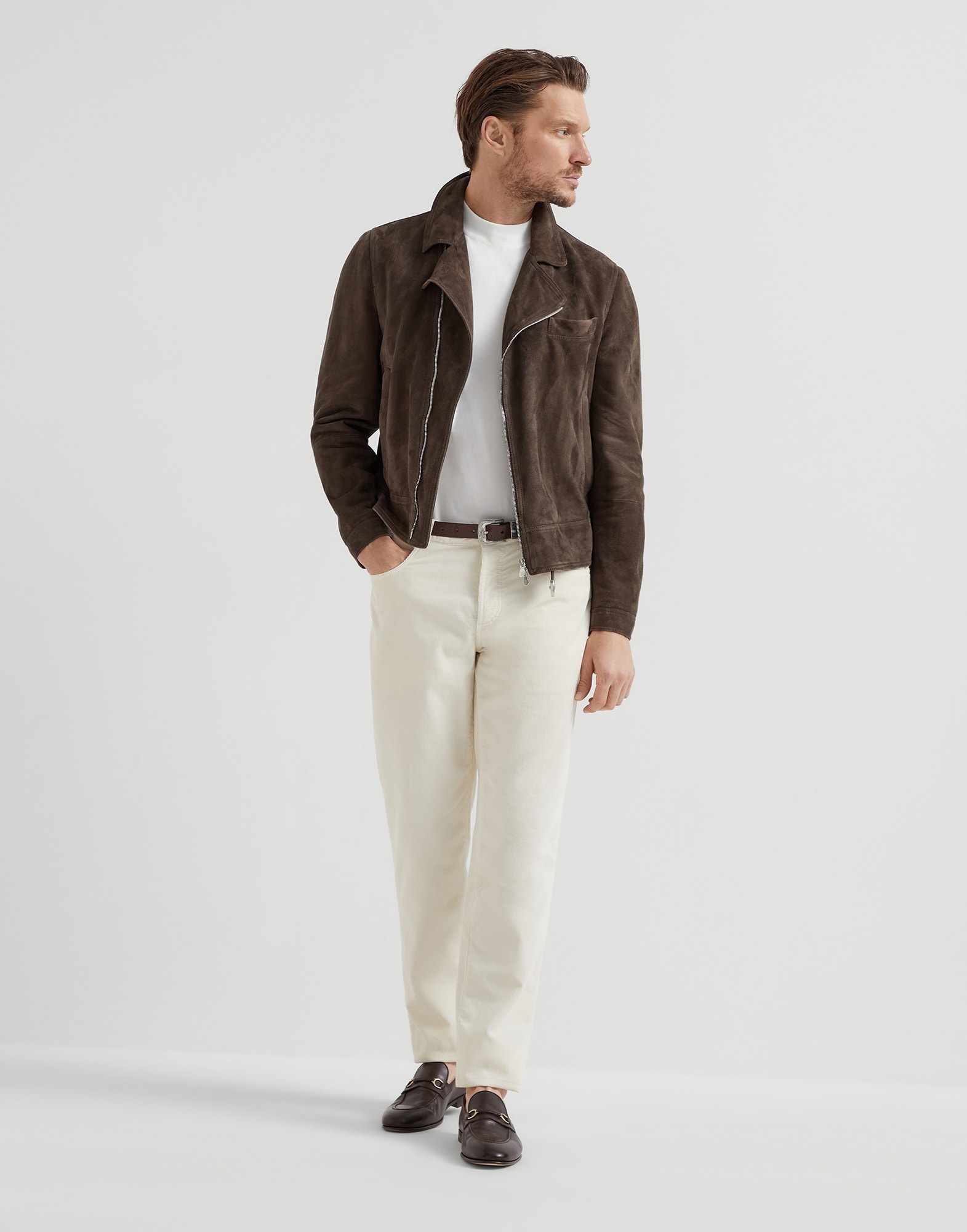 Garment-dyed Italian fit five-pocket trousers in cotton narrow wale corduroy - 4