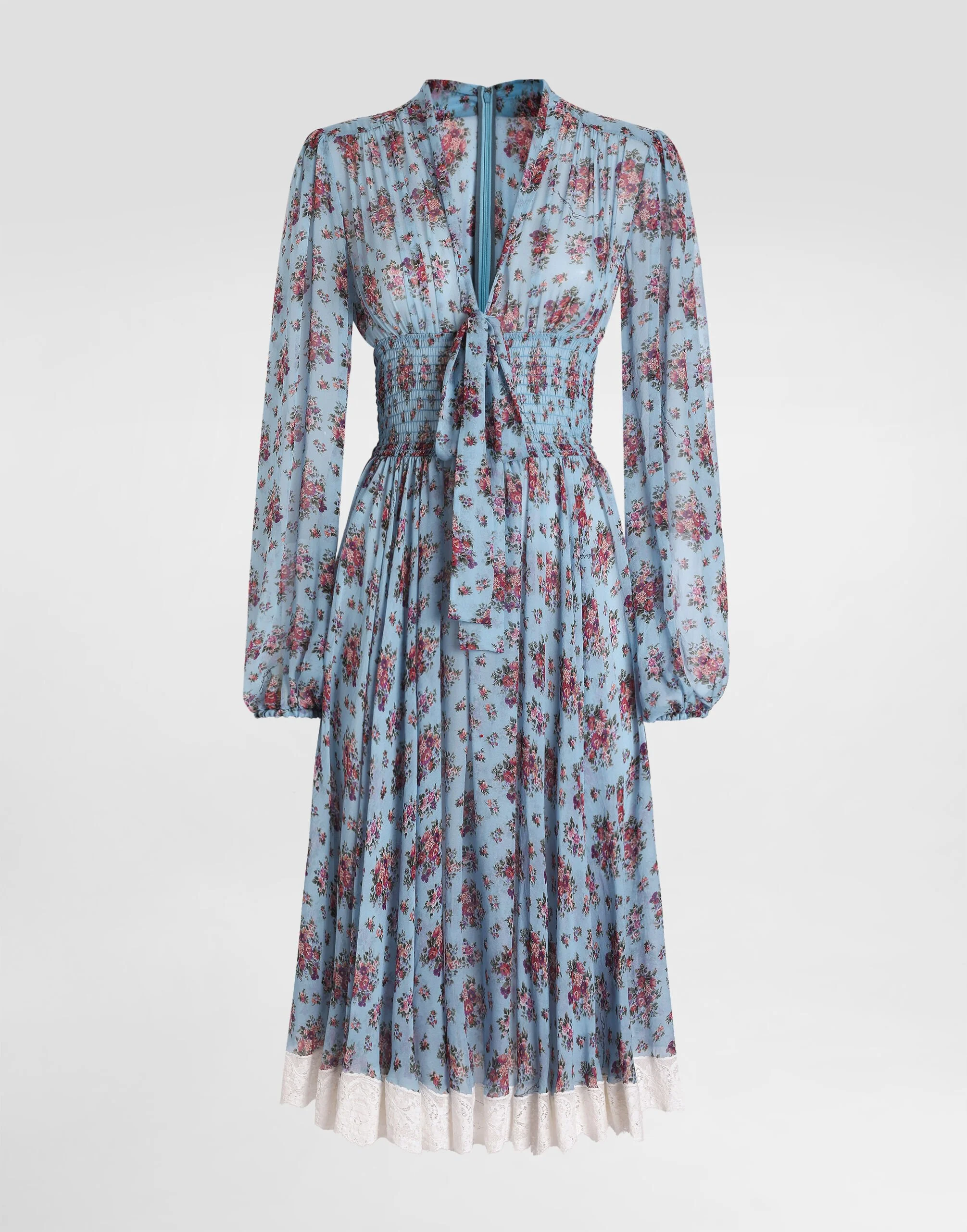 Small flower bouquets-print chiffon dress - 1