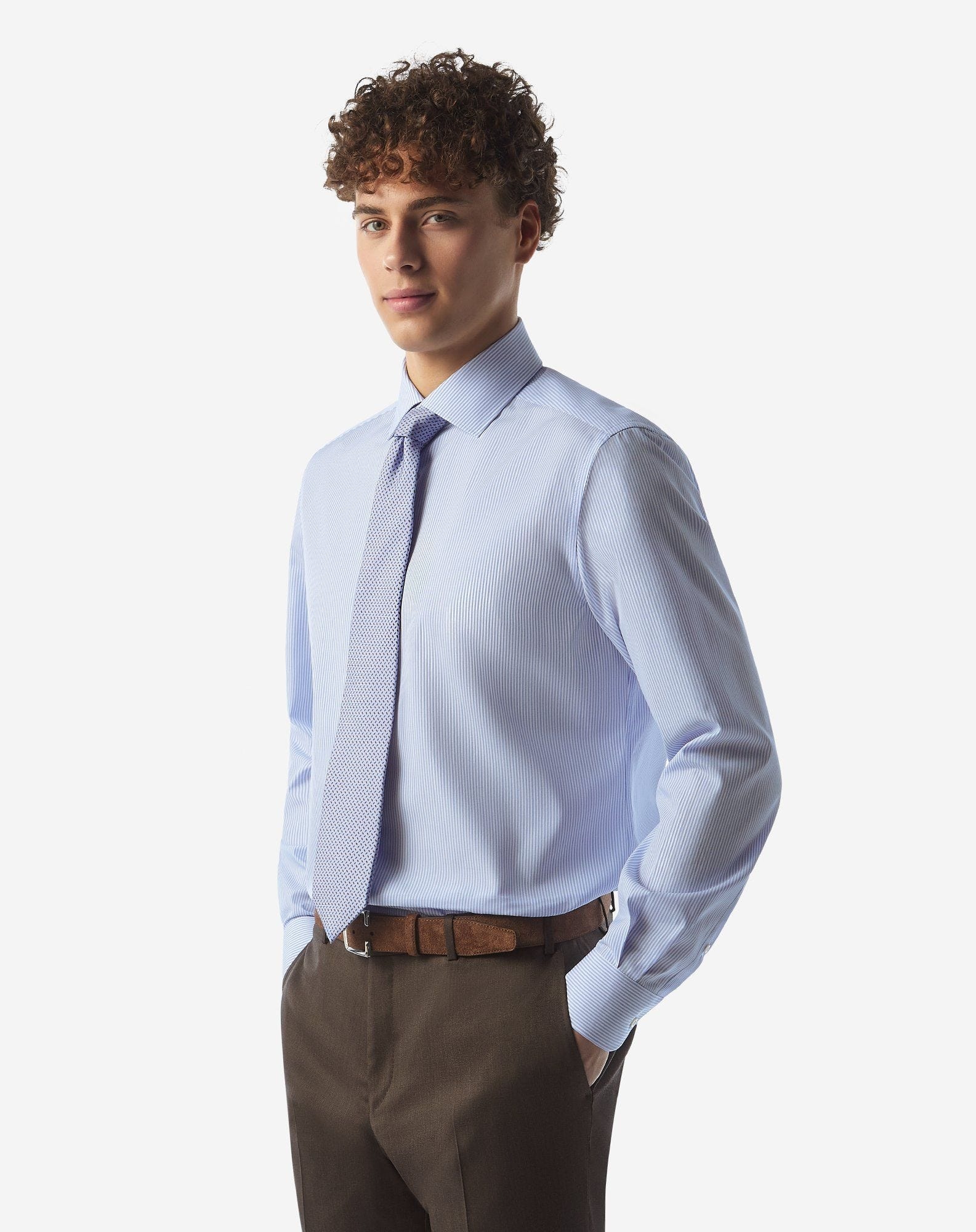 Cotton shirt with light blue and white stripes - 2