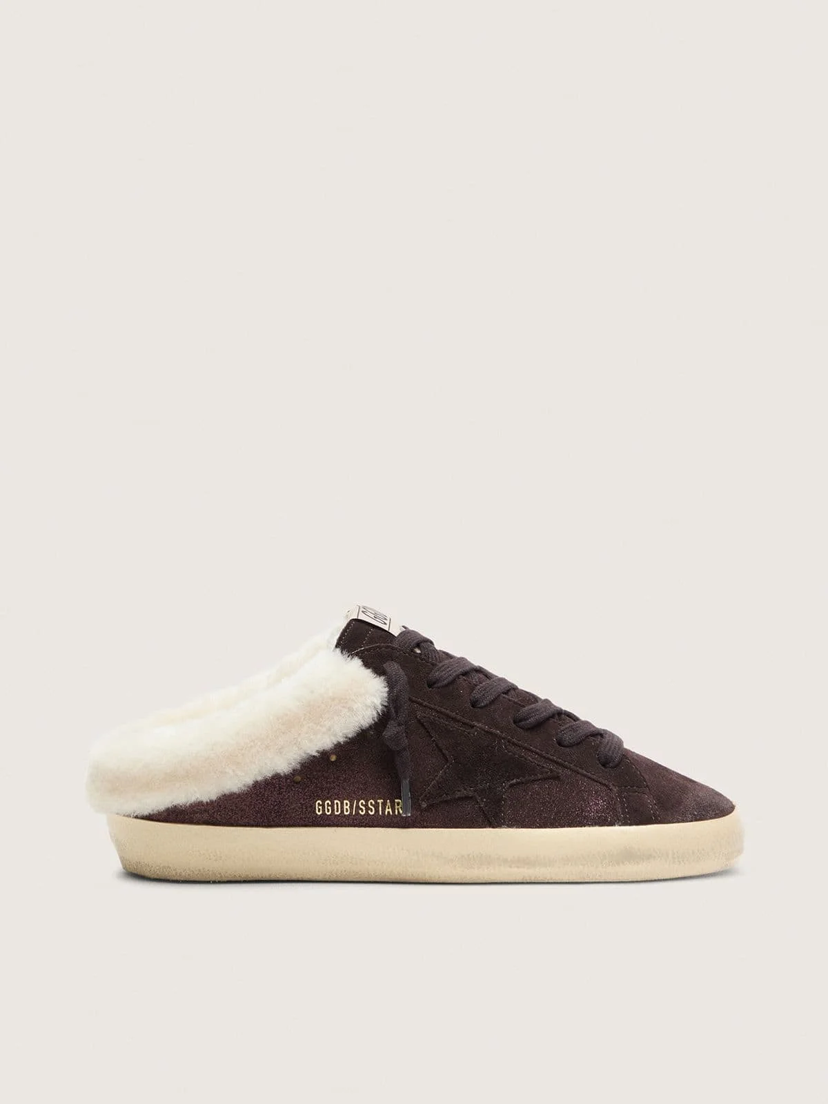 Women’s Super-Star Sabots in dark brown glitter suede with matching star - 1
