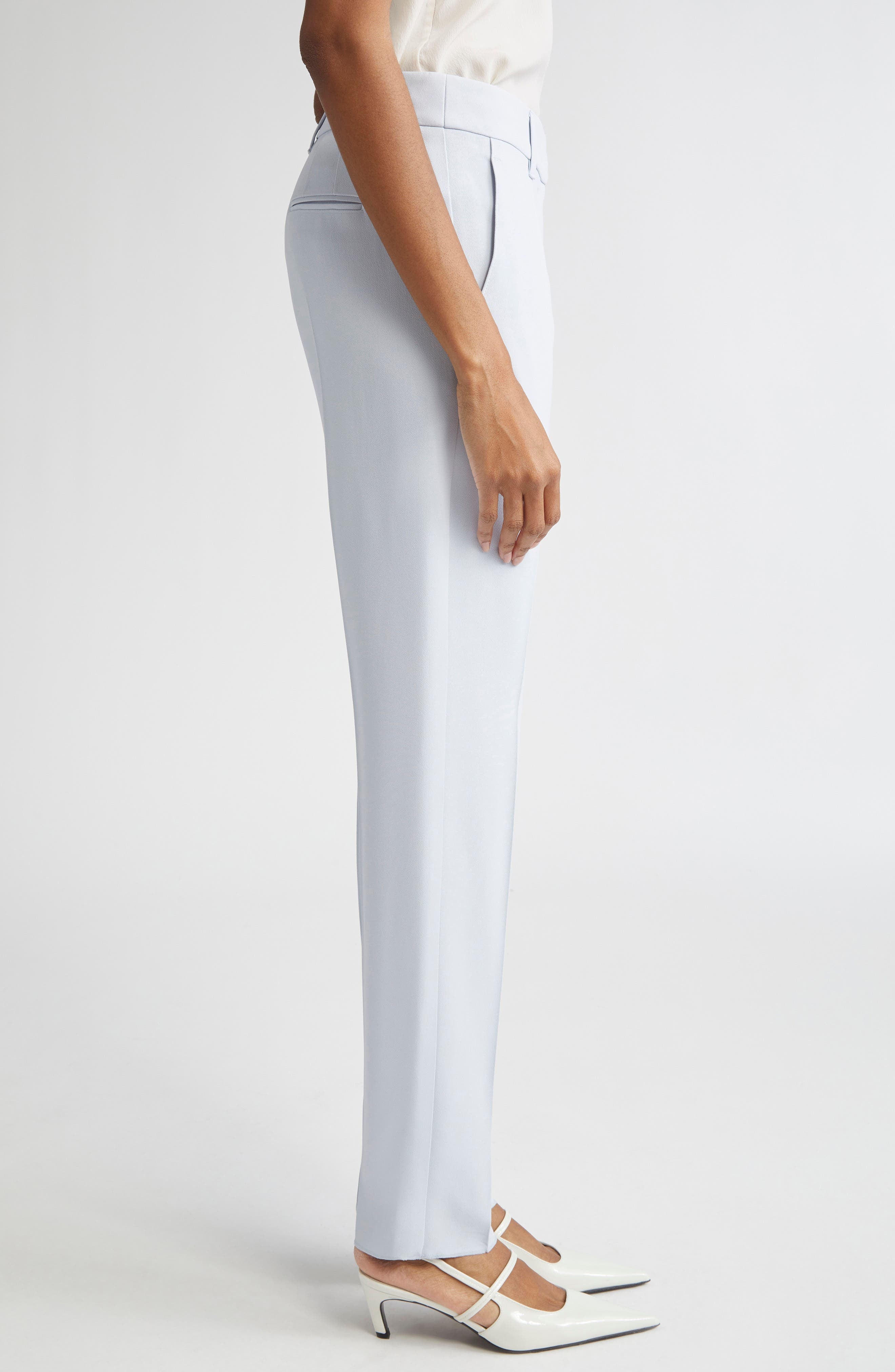 Emporio Armani Cady Crepe Straight Leg Pants in Zen Blue at Nordstrom - 4