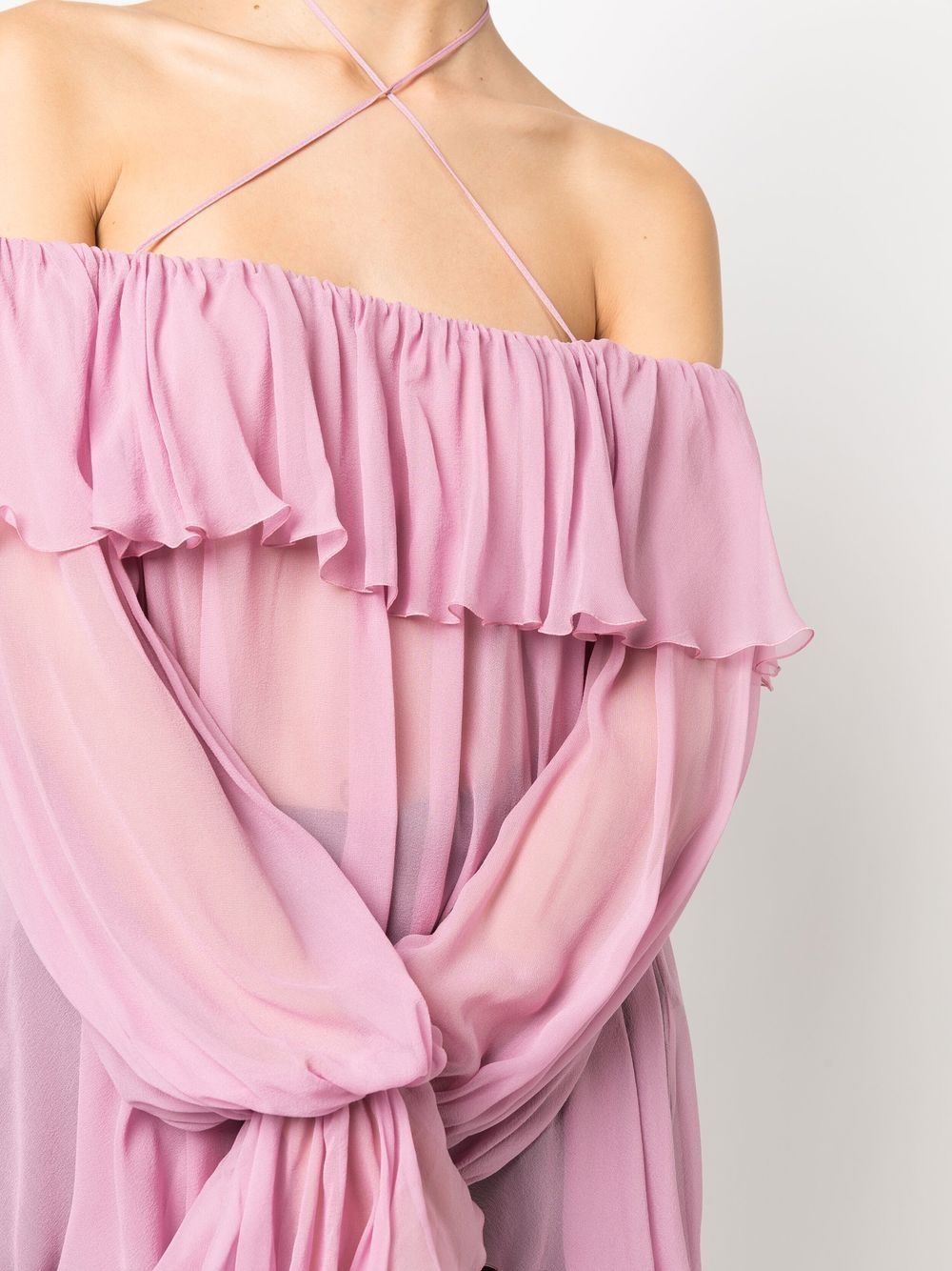 ruffled-trim tie-fastening blouse - 5