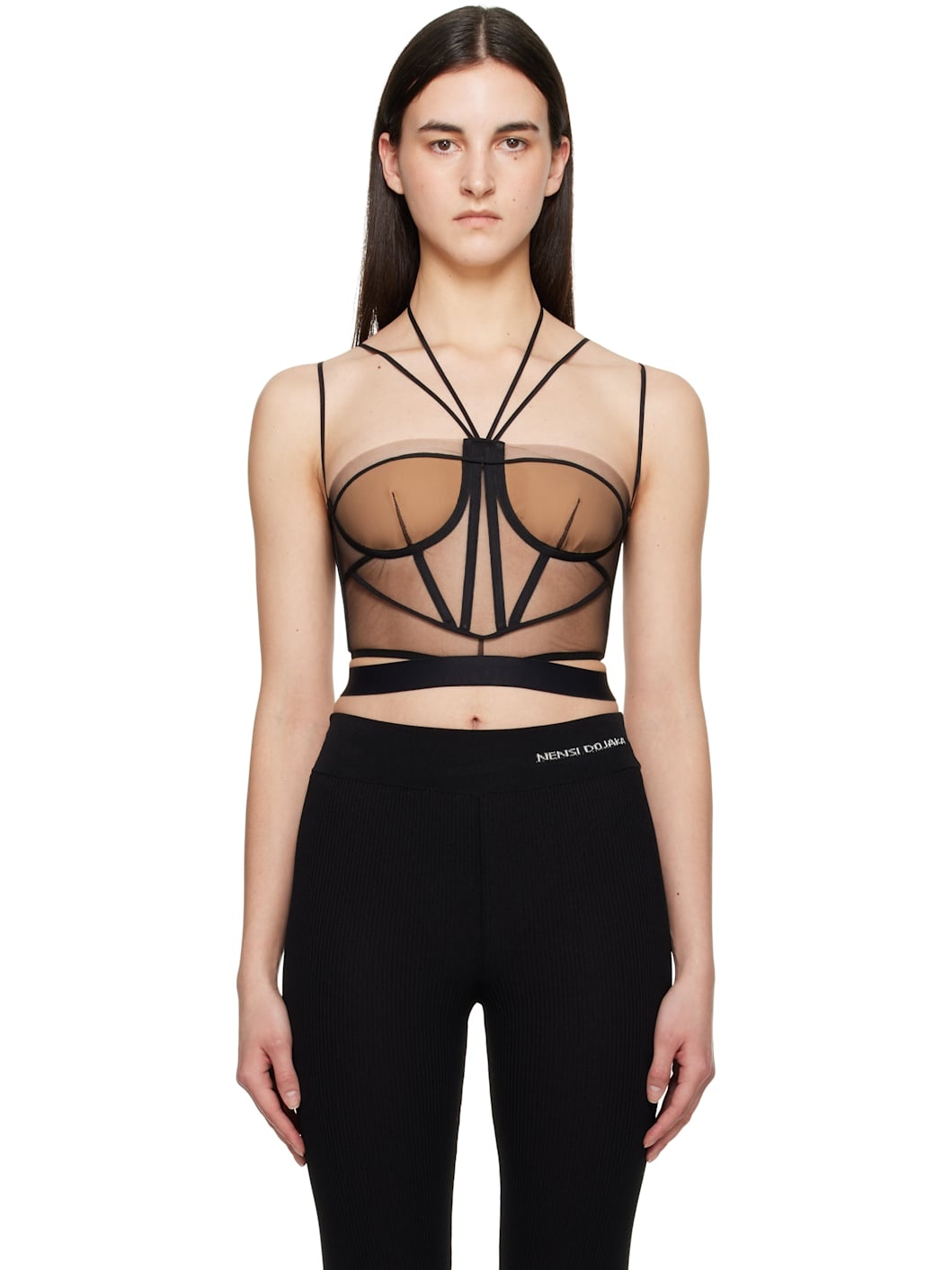 Black & Beige Helen Tulle Corset - 1